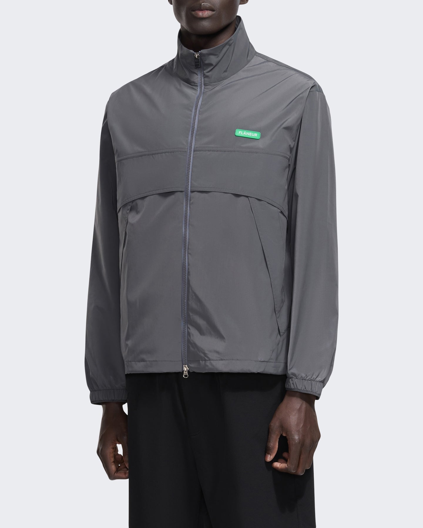 FLÂNEUR Heren Badge track jacket met embleem Grijs - Eleganza.nl