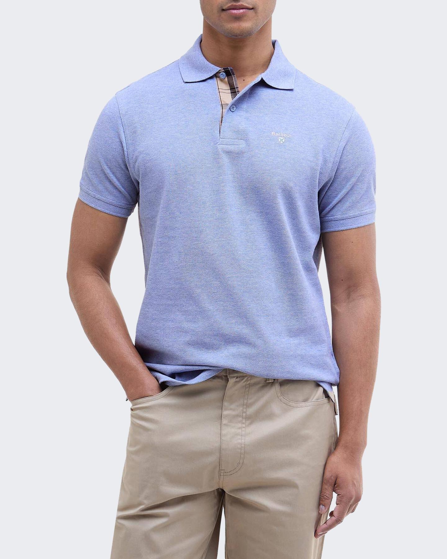 Heren Tartan Pique Polo Blauw