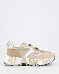 Women's Leather Sneaker with Lace Closure Beige