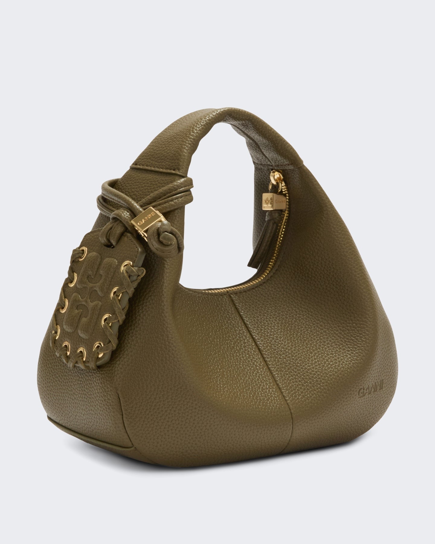 Ganni Dames Hobo Mini gegreineerde Groen - Eleganza.nl