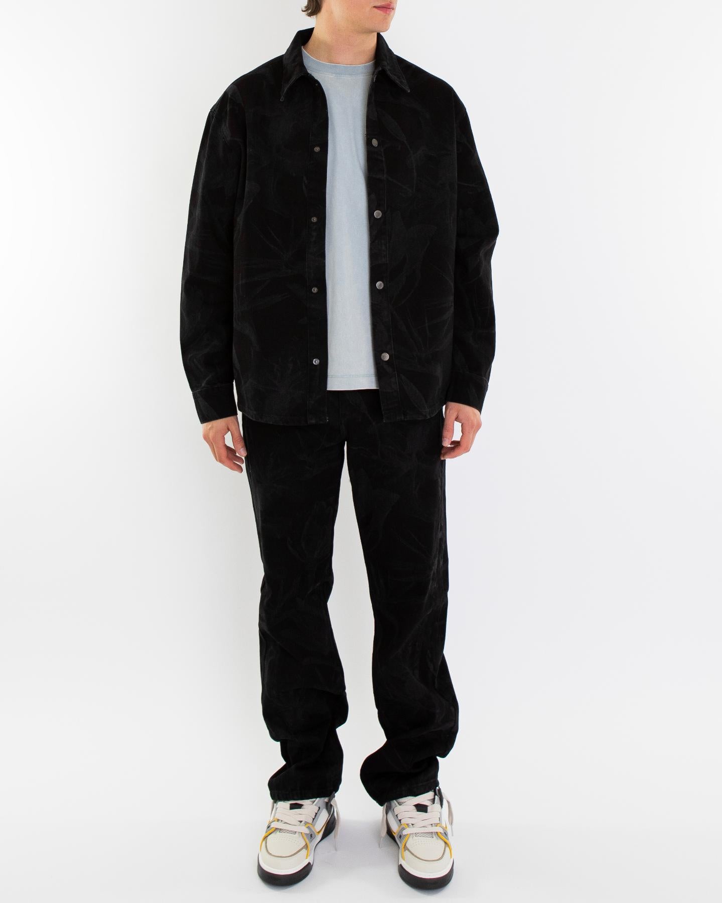 Heren Floral Lasar Demin Shirt Zwart