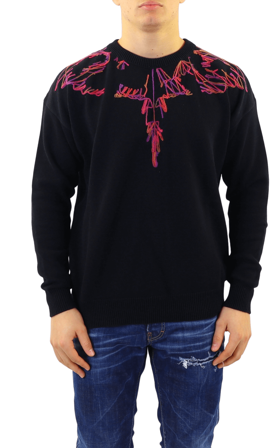 Men Wings Knit Relax Slim Crew