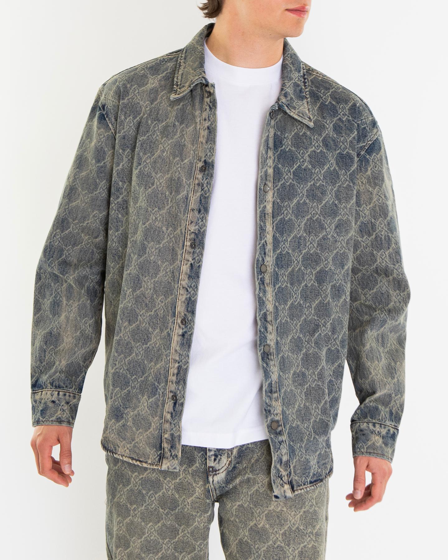 Heren Shield Laser Denim Shirt Grijs