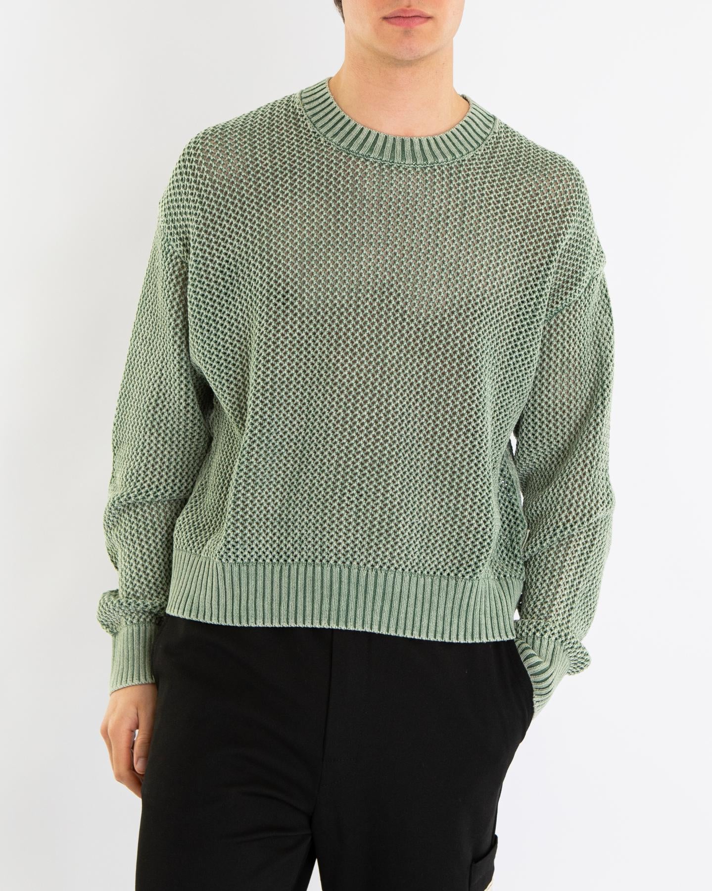 Heren Open Gauge Knit Sweater Groen