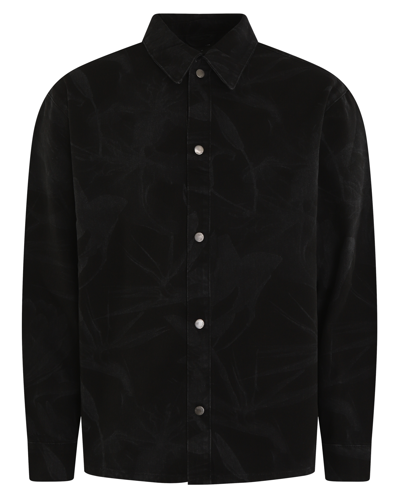 Heren Floral Lasar Demin Shirt Zwart