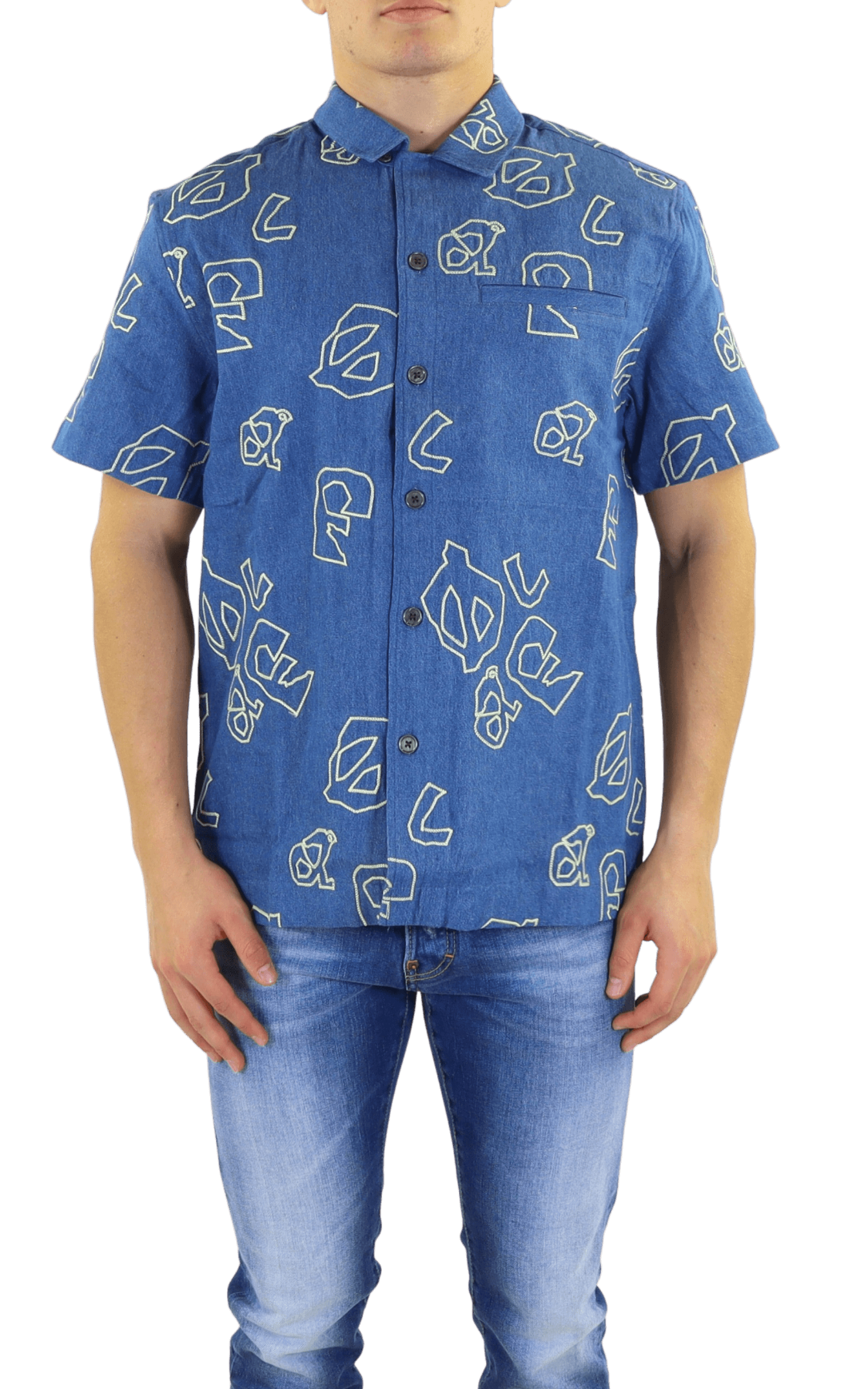 Men Olaf Aop Denim SS Shirt