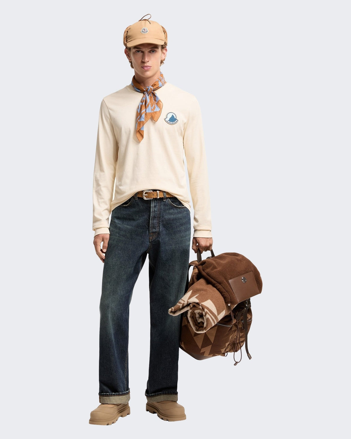 Moncler Heren T-shirt lange mouw Creme - Eleganza.nl