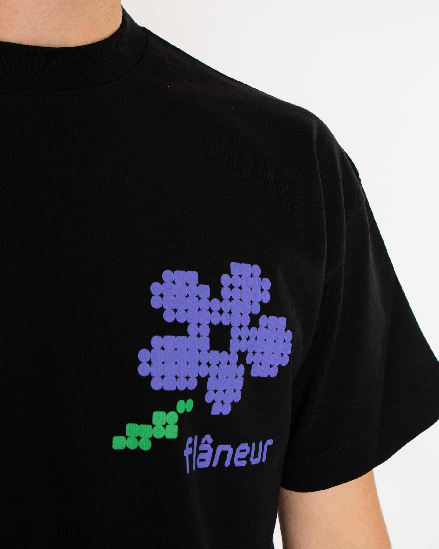 Heren Pixel Flower T-Shirt Zwart