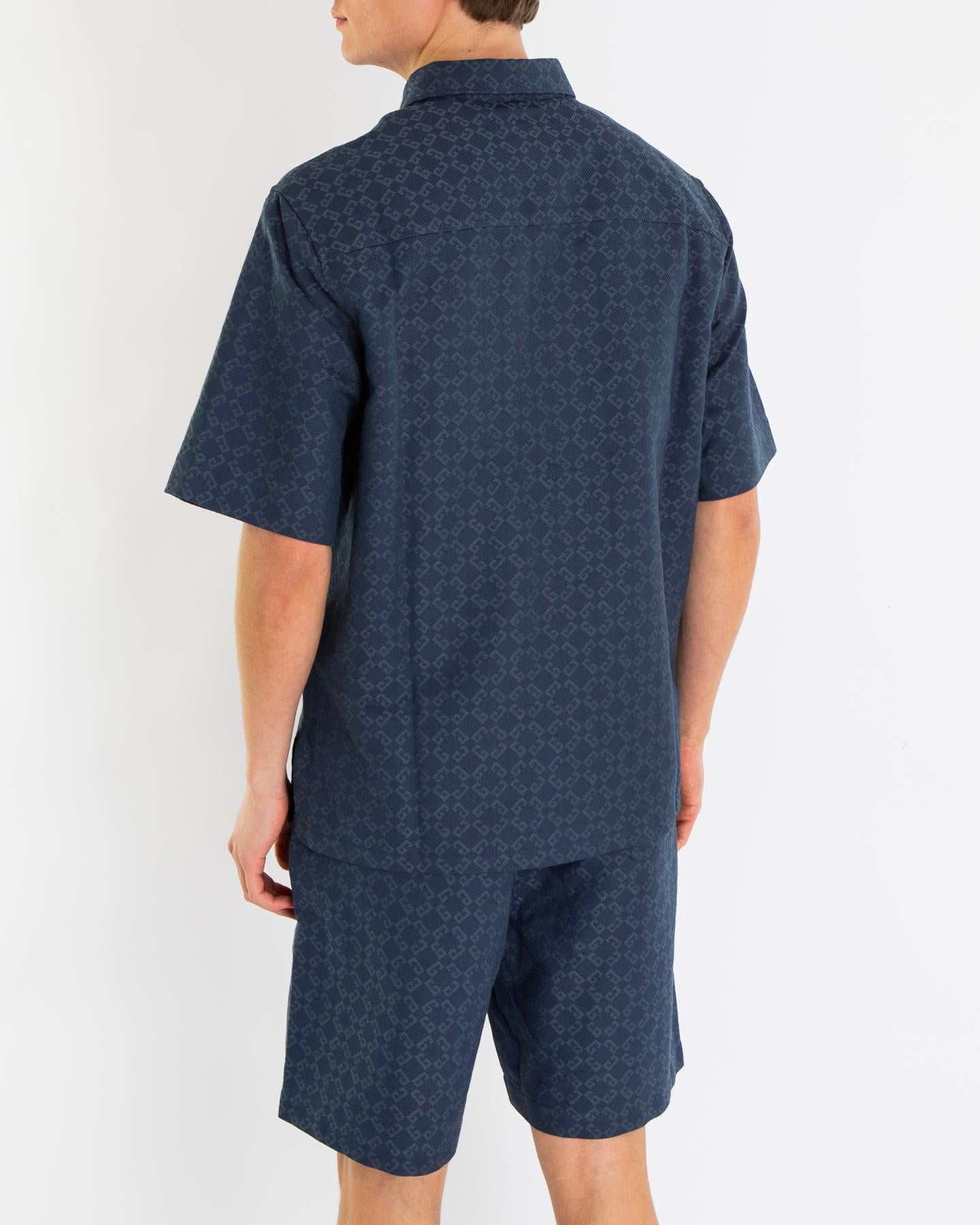 Heren Shiny Monogram Shirt Blauw