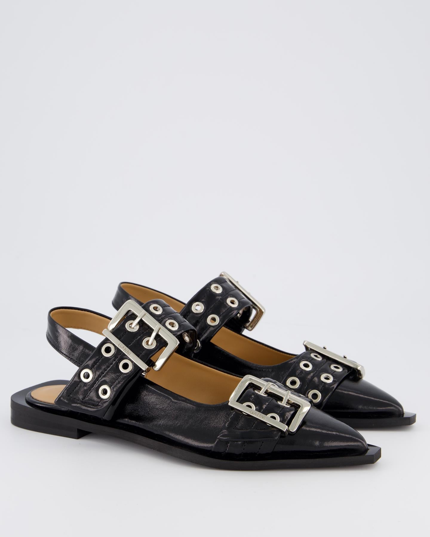 Women Chunky Buckle Ballerina Black