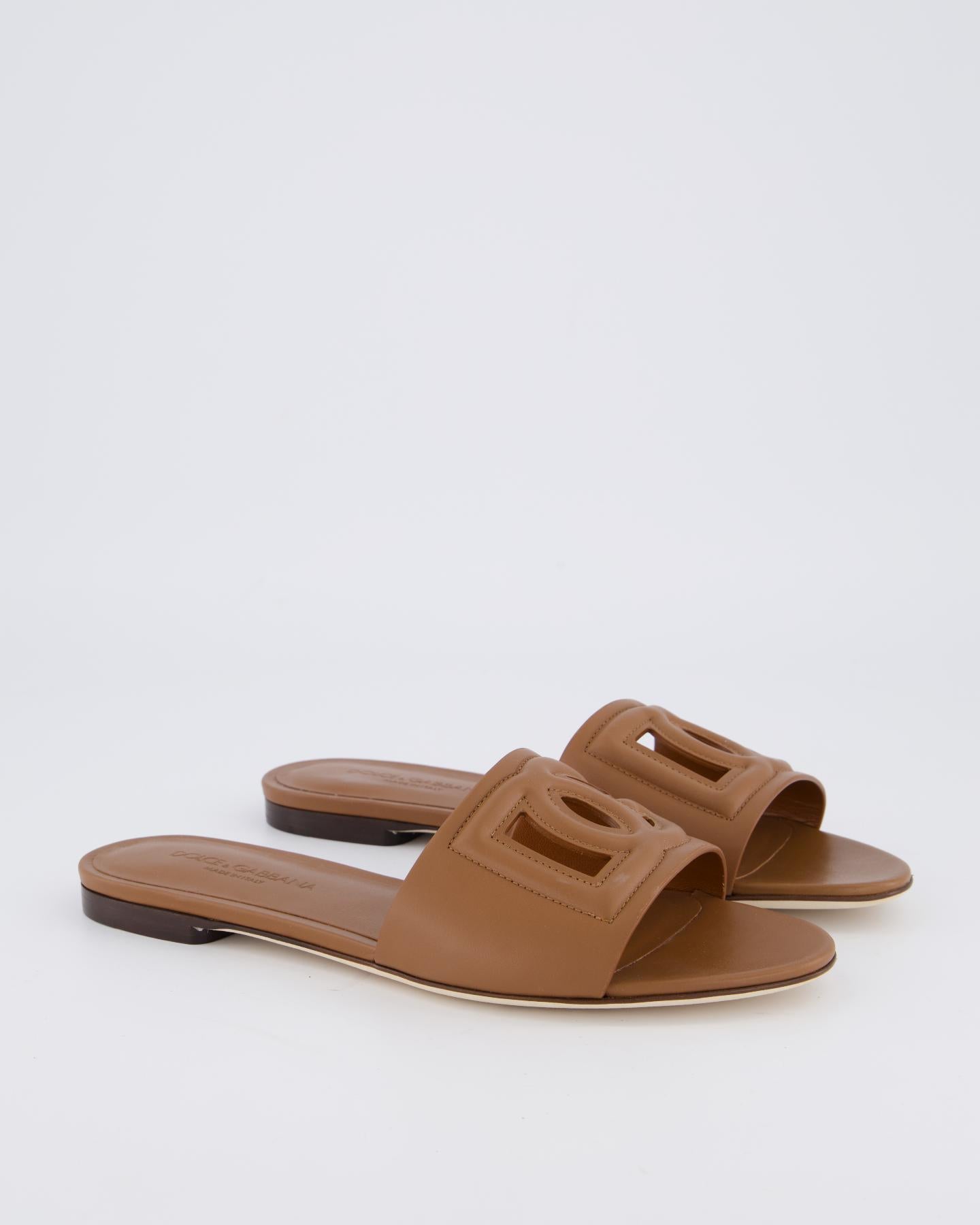 Women's D&G Logo Flat Slides Brown