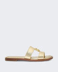 Michael Kors Women's Erin Flat Sandal Slipper Metallic Gold — huidige kleur