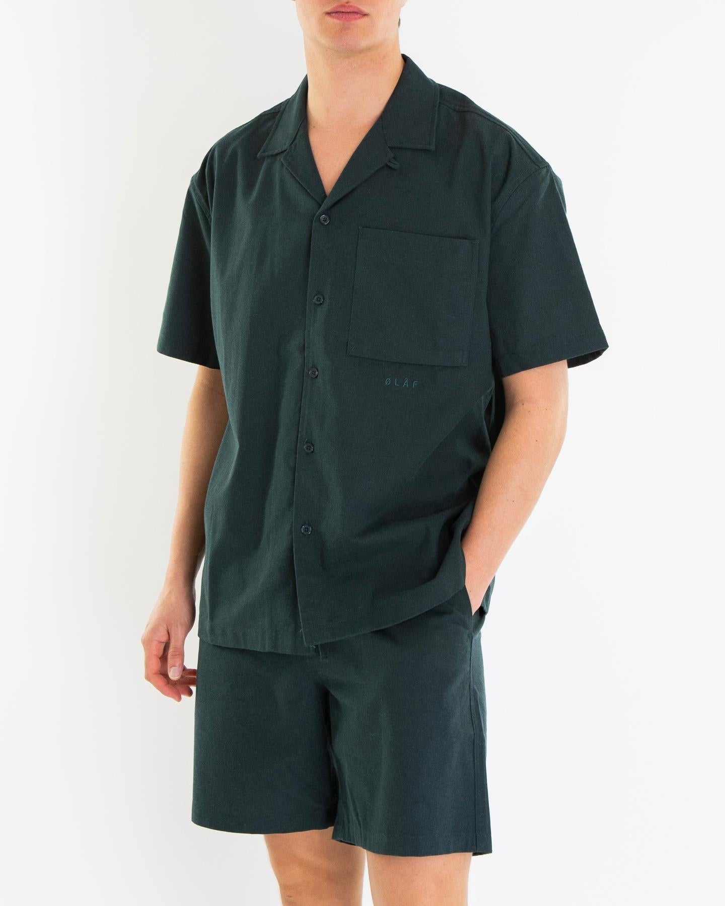 Olaf Hussein Heren Linen Camp Shirt Groen - Eleganza.nl