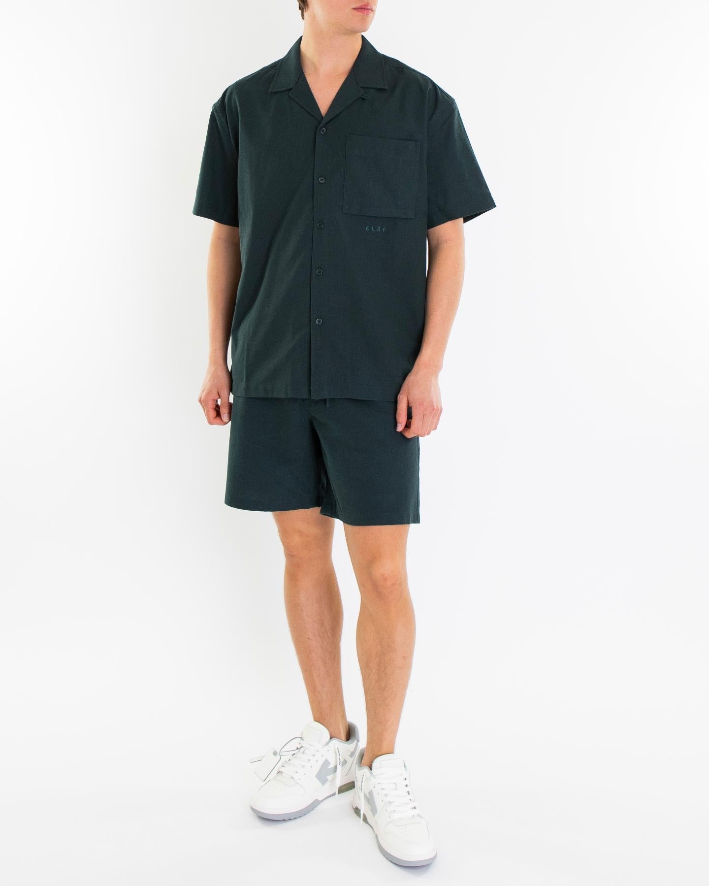 Olaf Hussein Heren Linen Camp Shirt Groen - Eleganza.nl