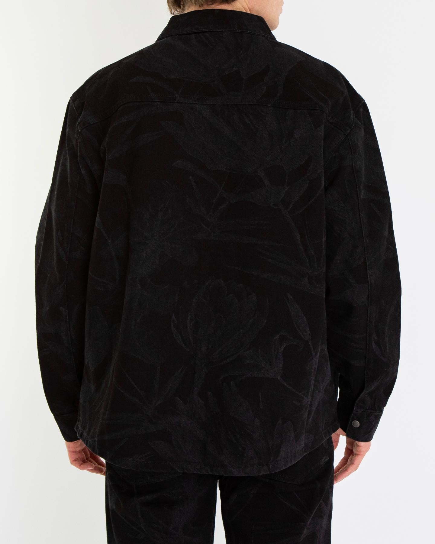 Heren Floral Lasar Demin Shirt Zwart