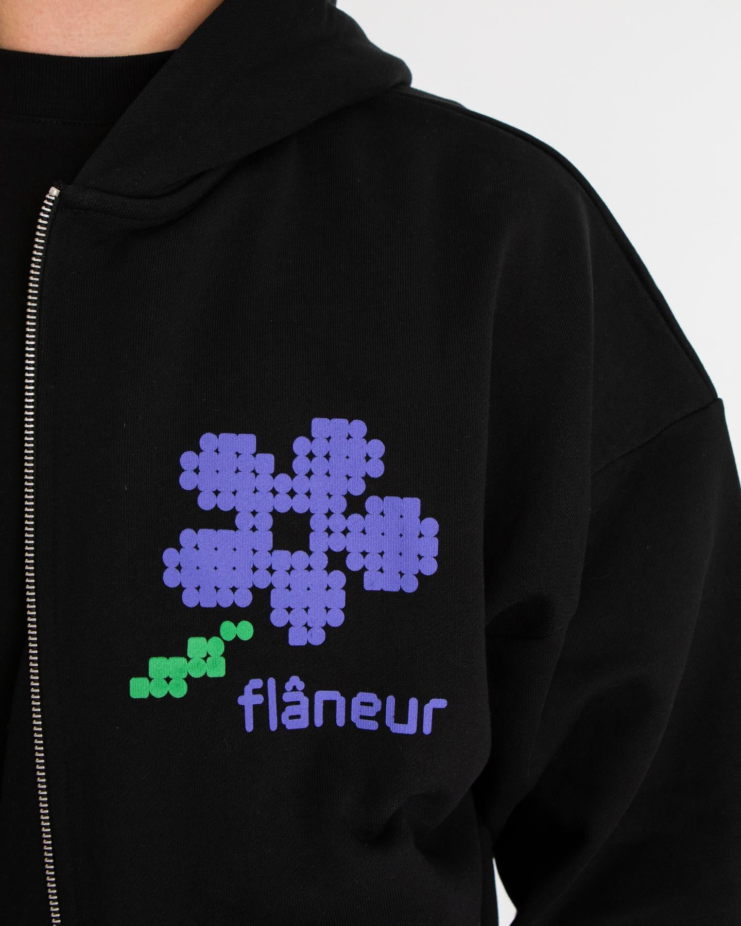 Heren Pixel Flower Zip-Up Zwart