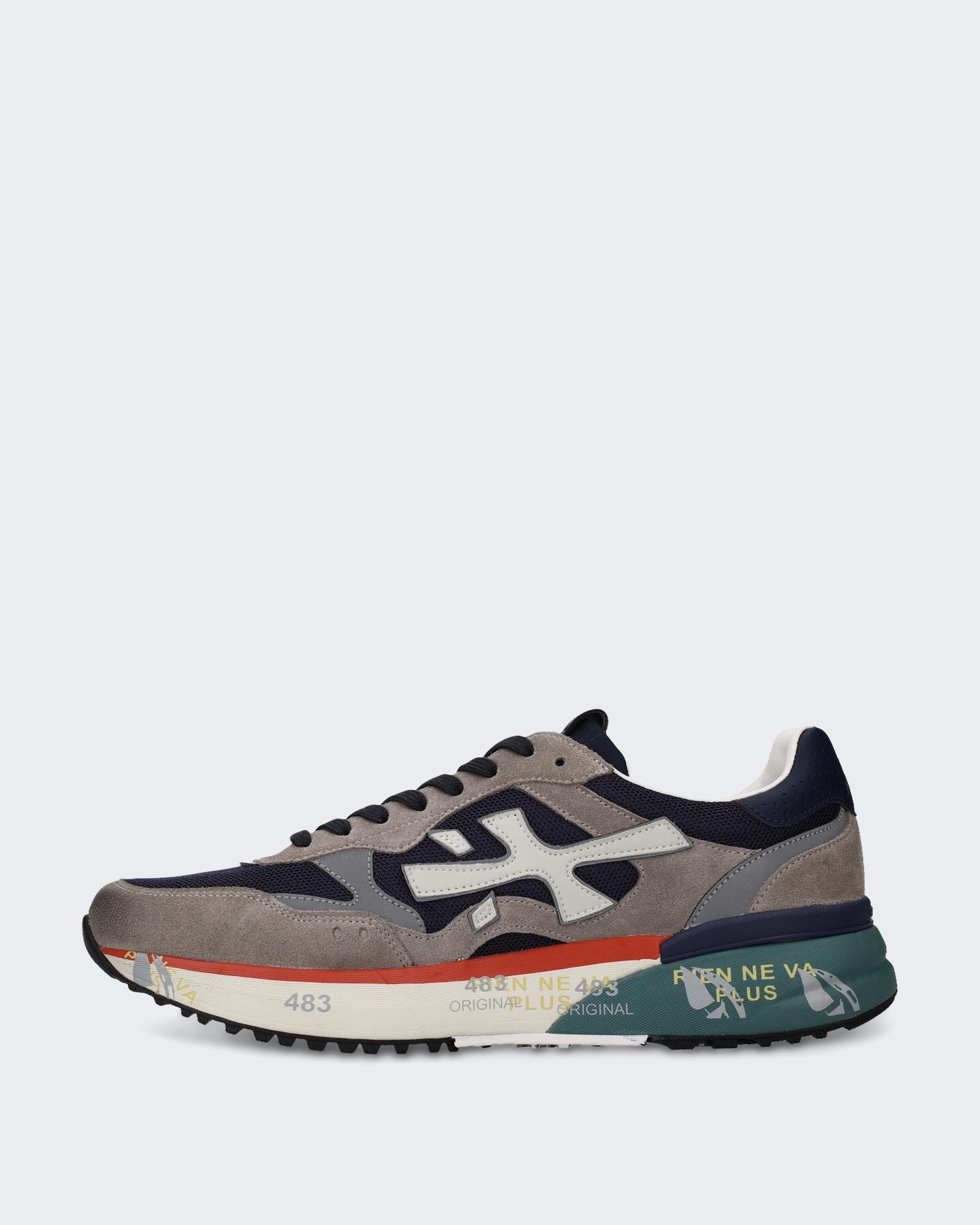 Premiata Heren Sneaker met blauw grijs en rood kleurblok - Eleganza.nl