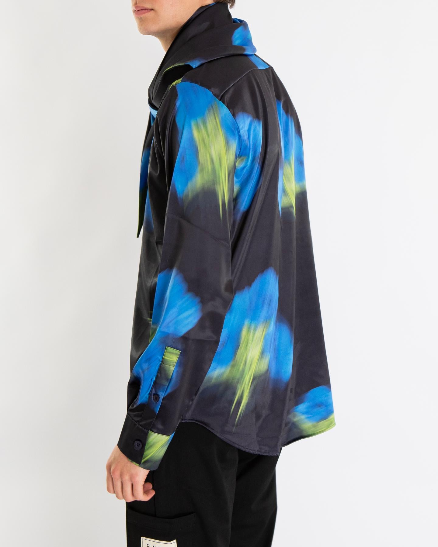 Heren Blurred Flower Shirt Zwart