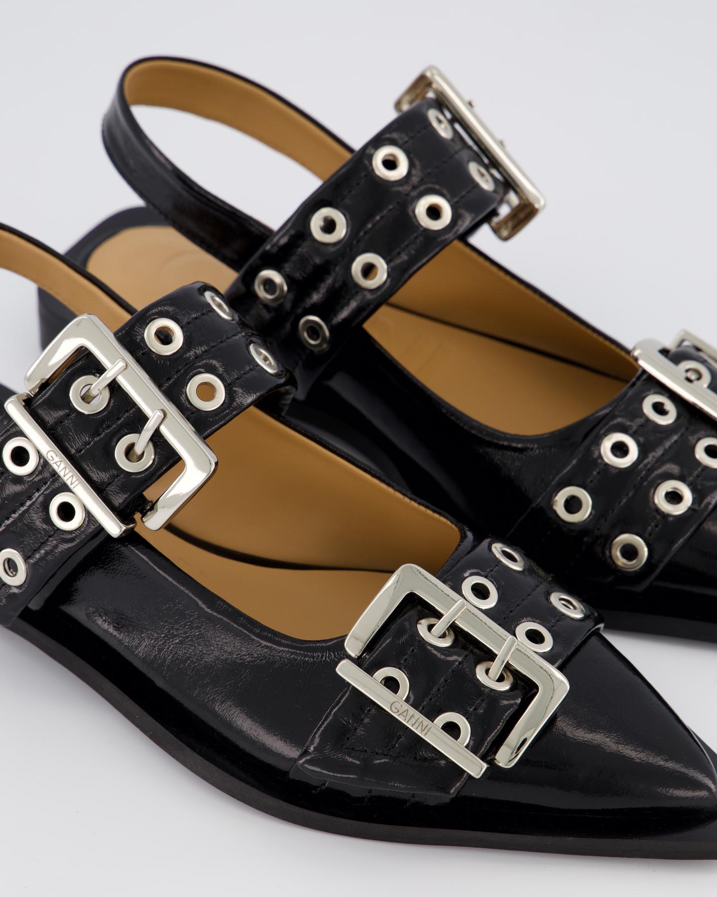 Women Chunky Buckle Ballerina Black