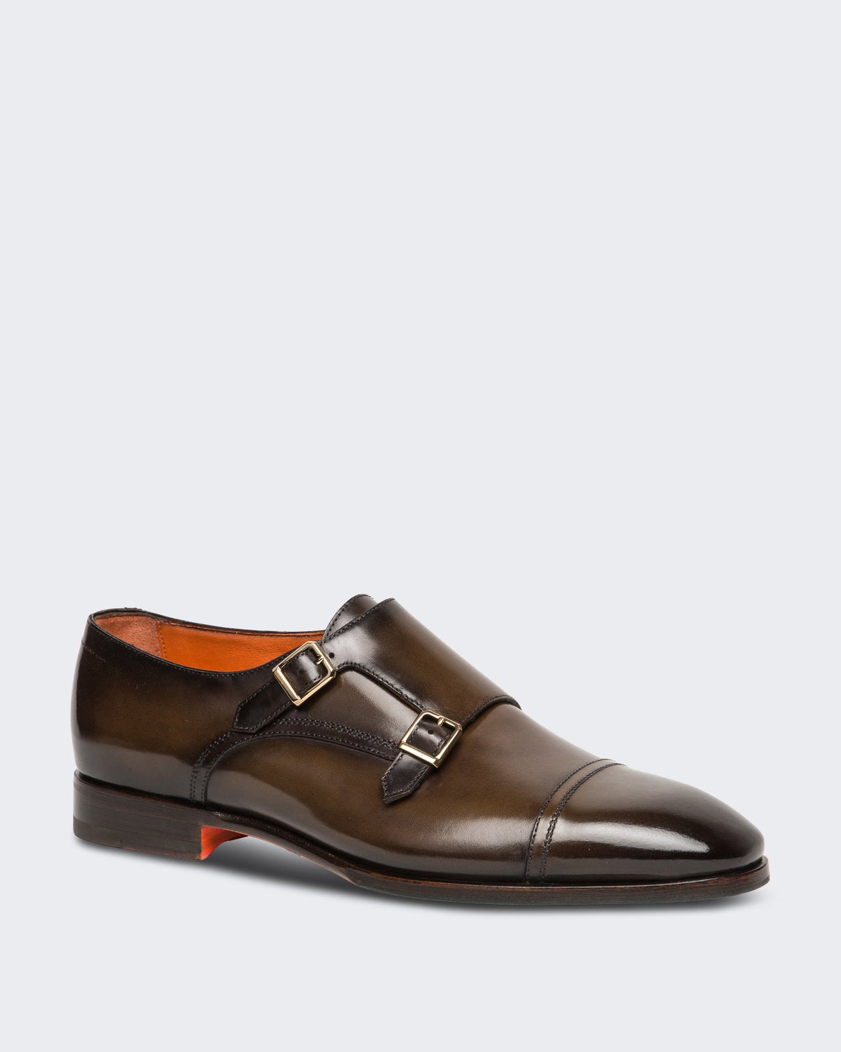 Santoni Heren Klassieke dubbele gespschoen bruin leer - Eleganza.nl