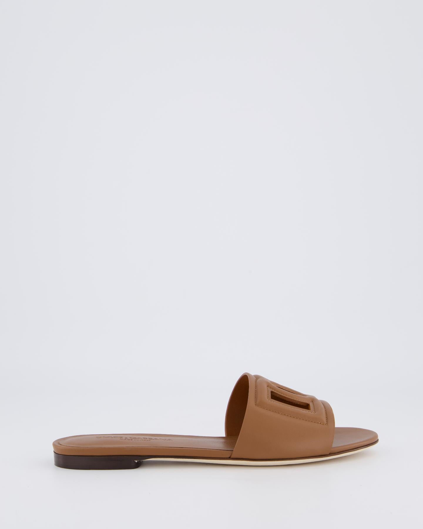 Women's D&G Logo Flat Slides Brown