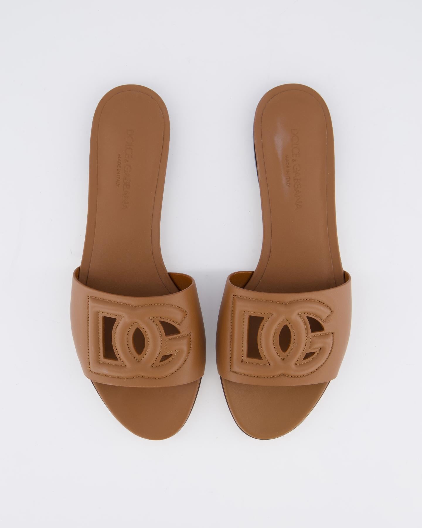 Women's D&G Logo Flat Slides Brown