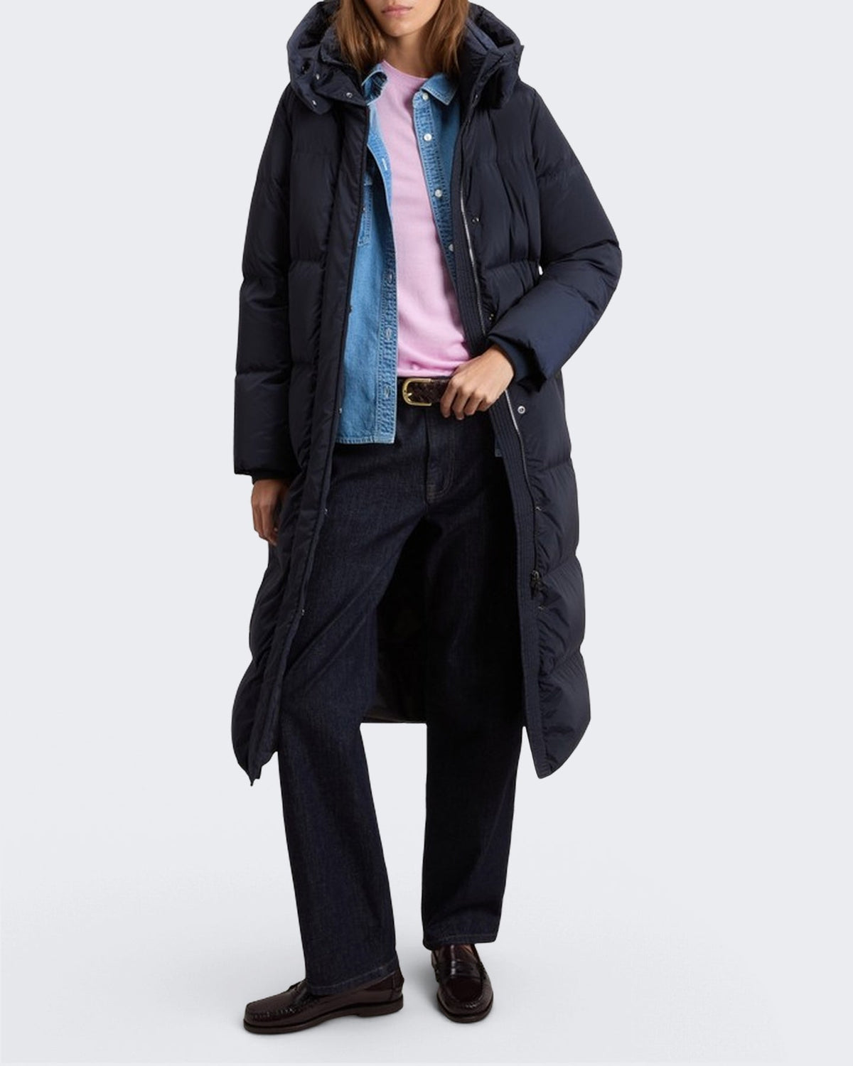 Woolrich Dames Kelly lange parka melton blauw - Eleganza.nl