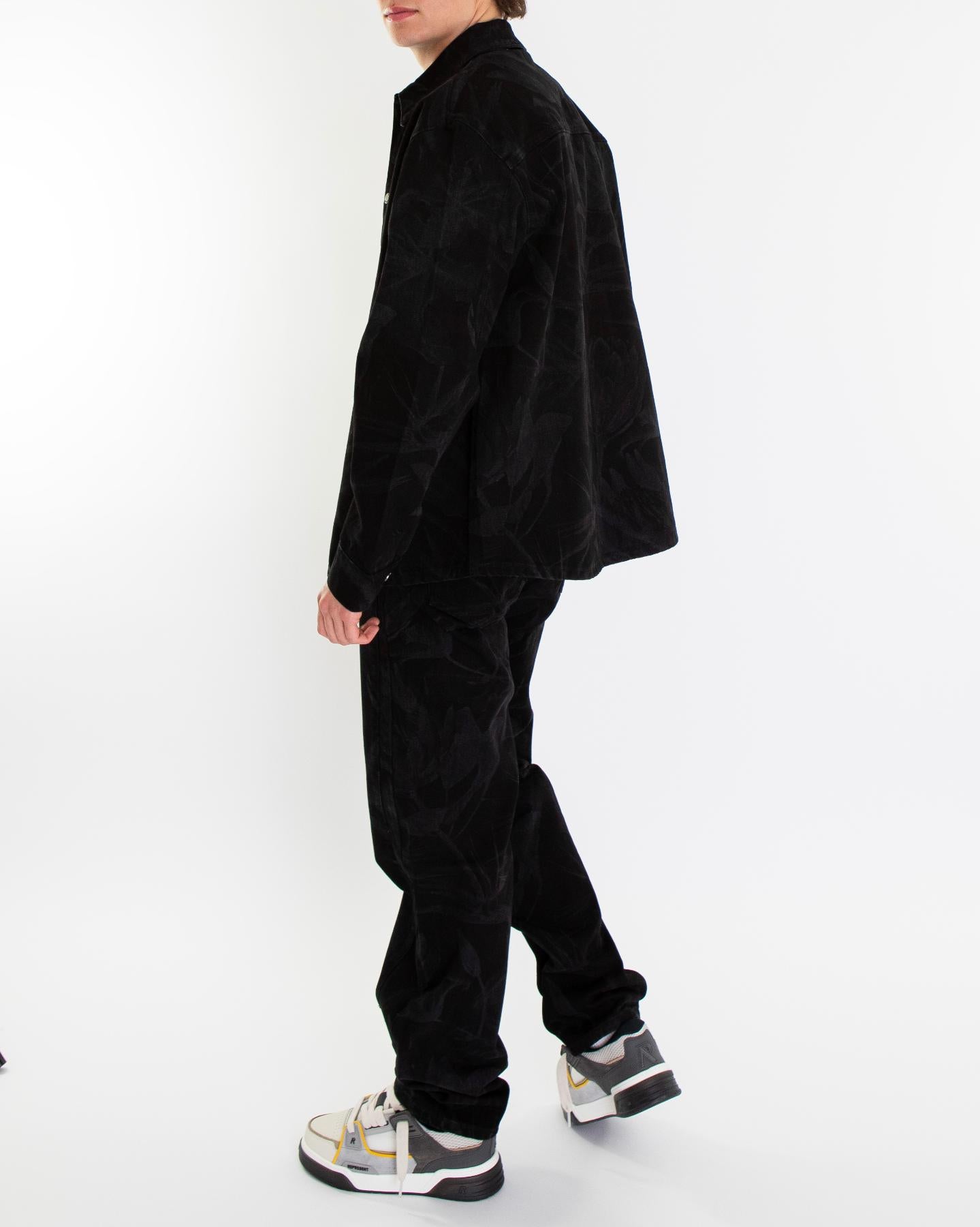 Heren Floral Lasar Demin Shirt Zwart