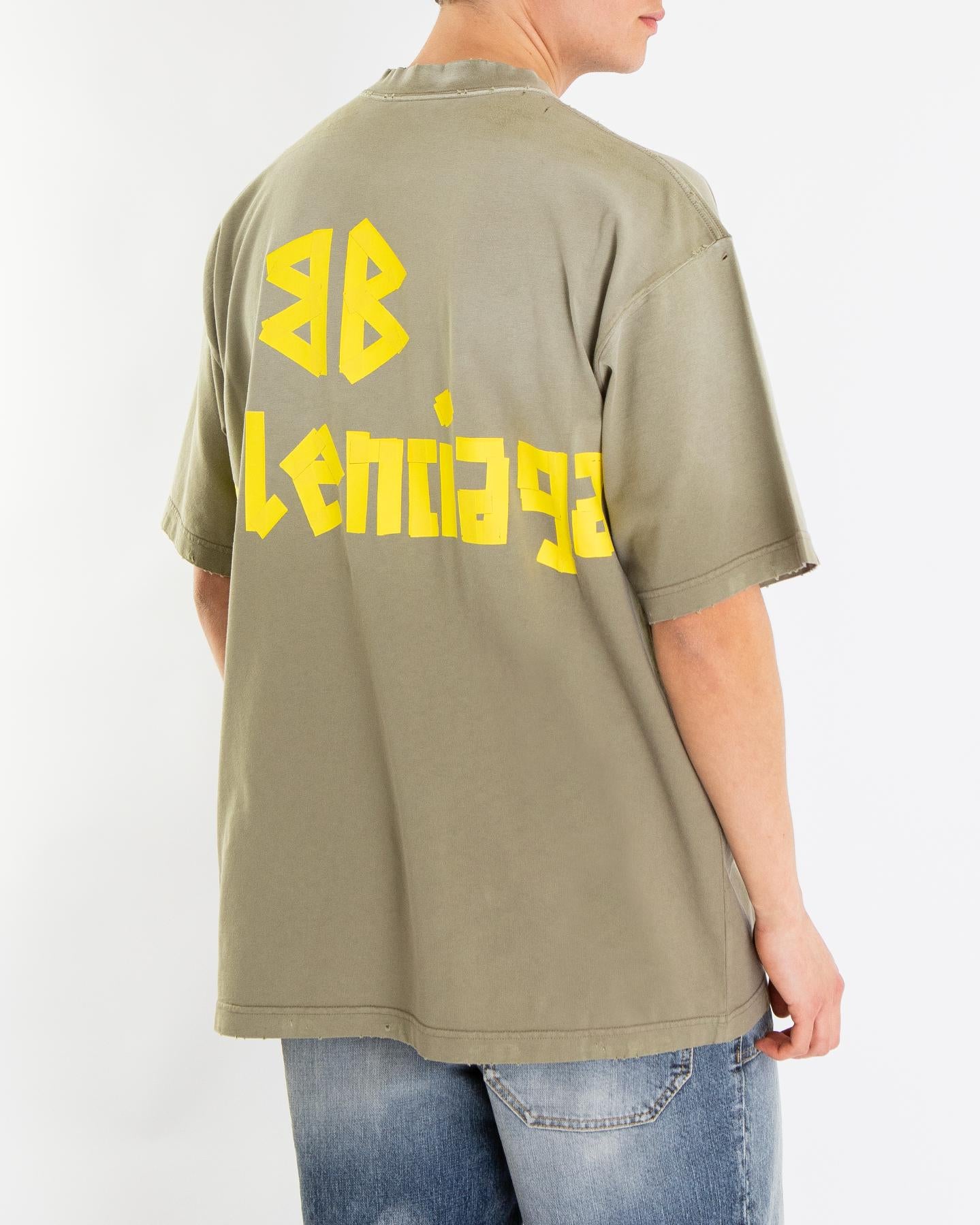 Balenciaga Heren Tape T-Shirt Medium Fit Groen