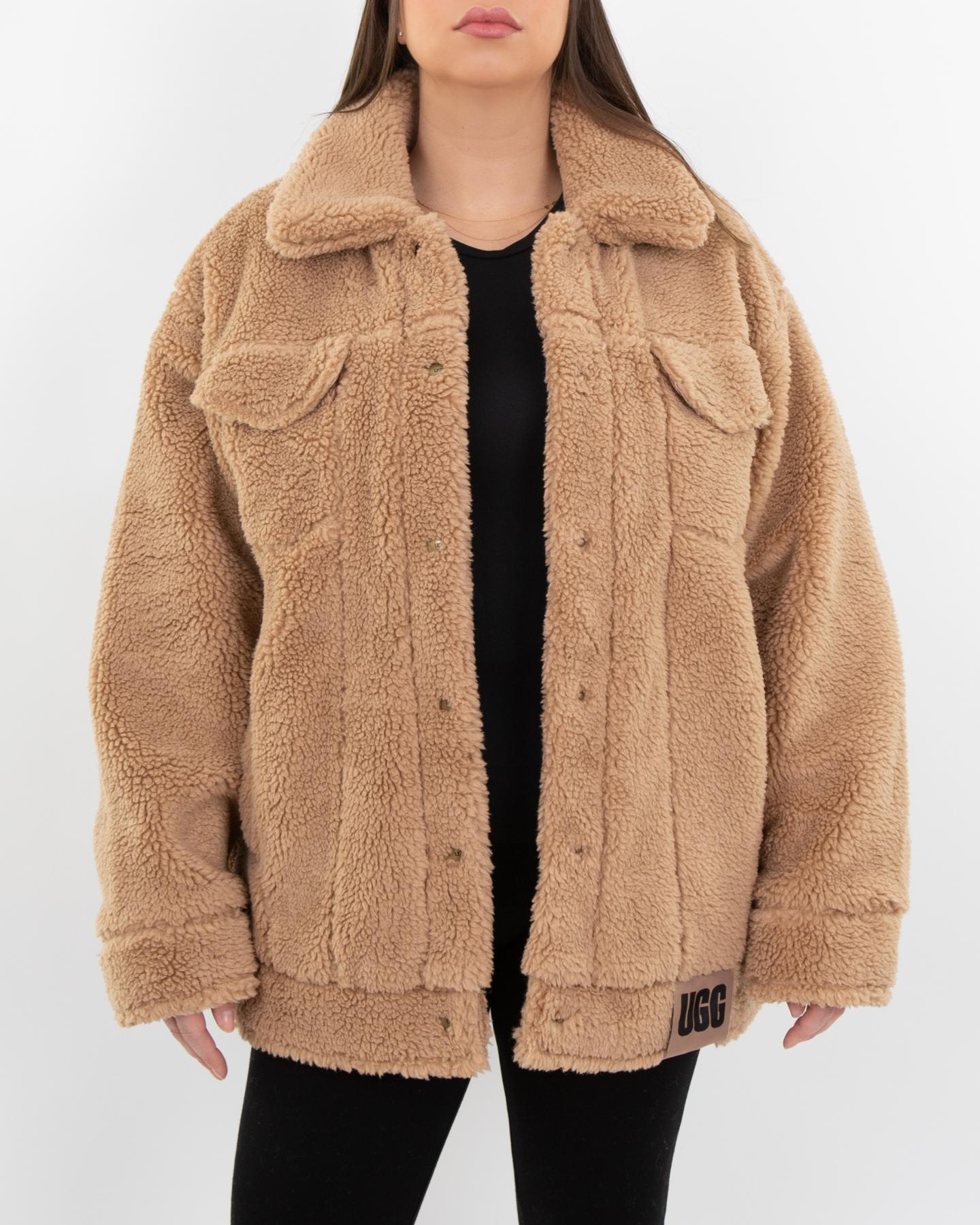Women Sherpa Trucker Jacket Camel