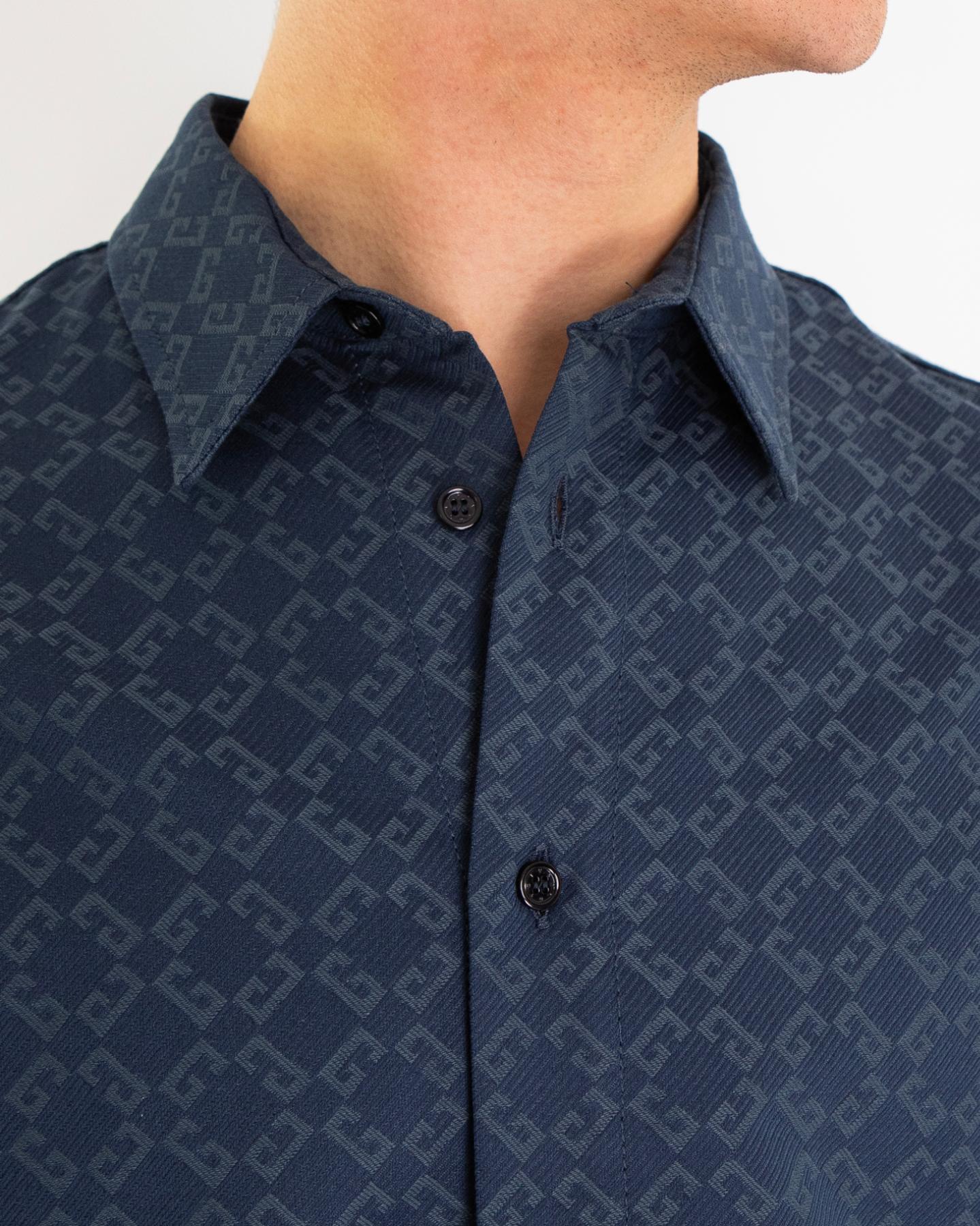 Heren Shiny Monogram Shirt Blauw