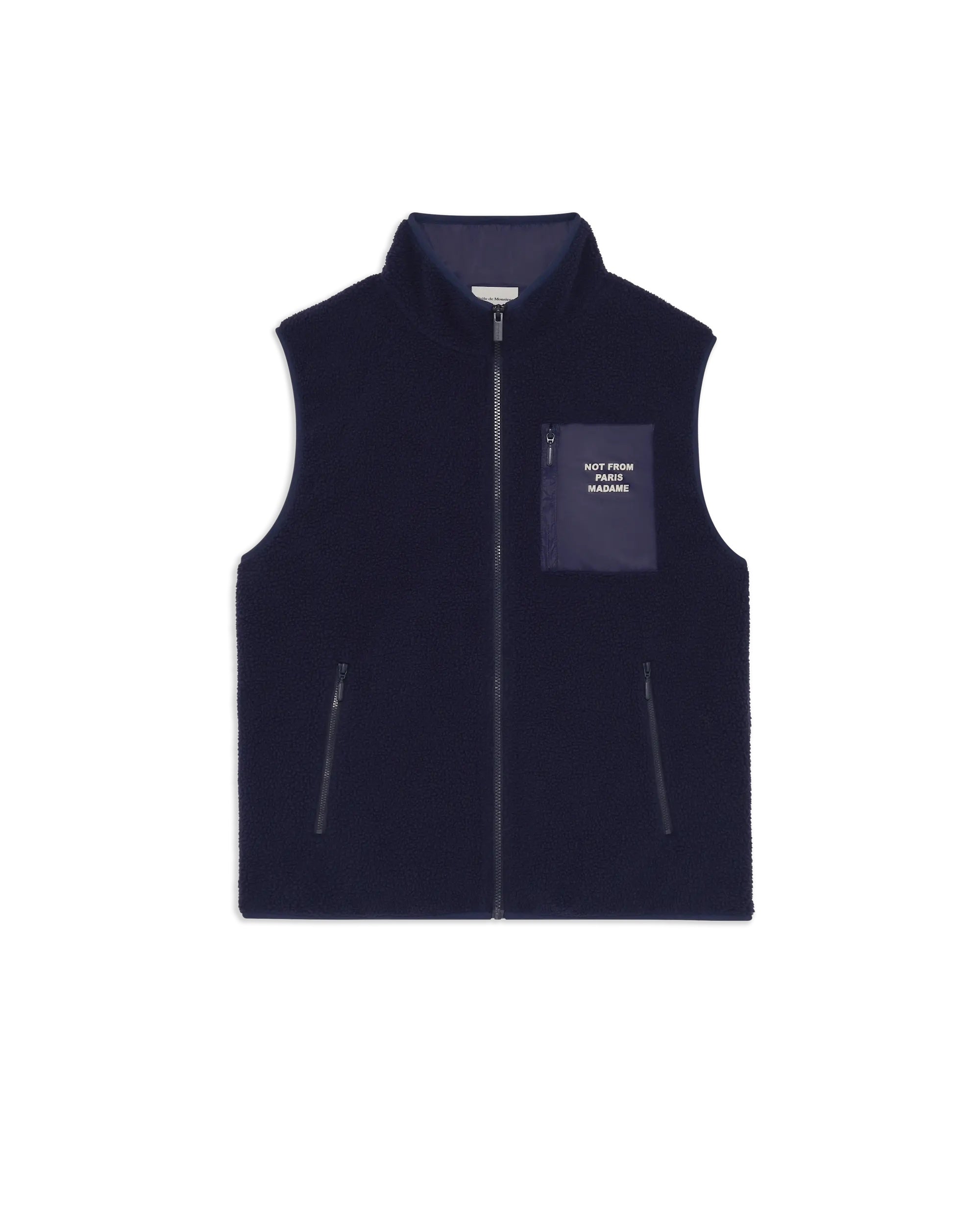 Heren Mouwloze sherpa jack met slogan Blauw