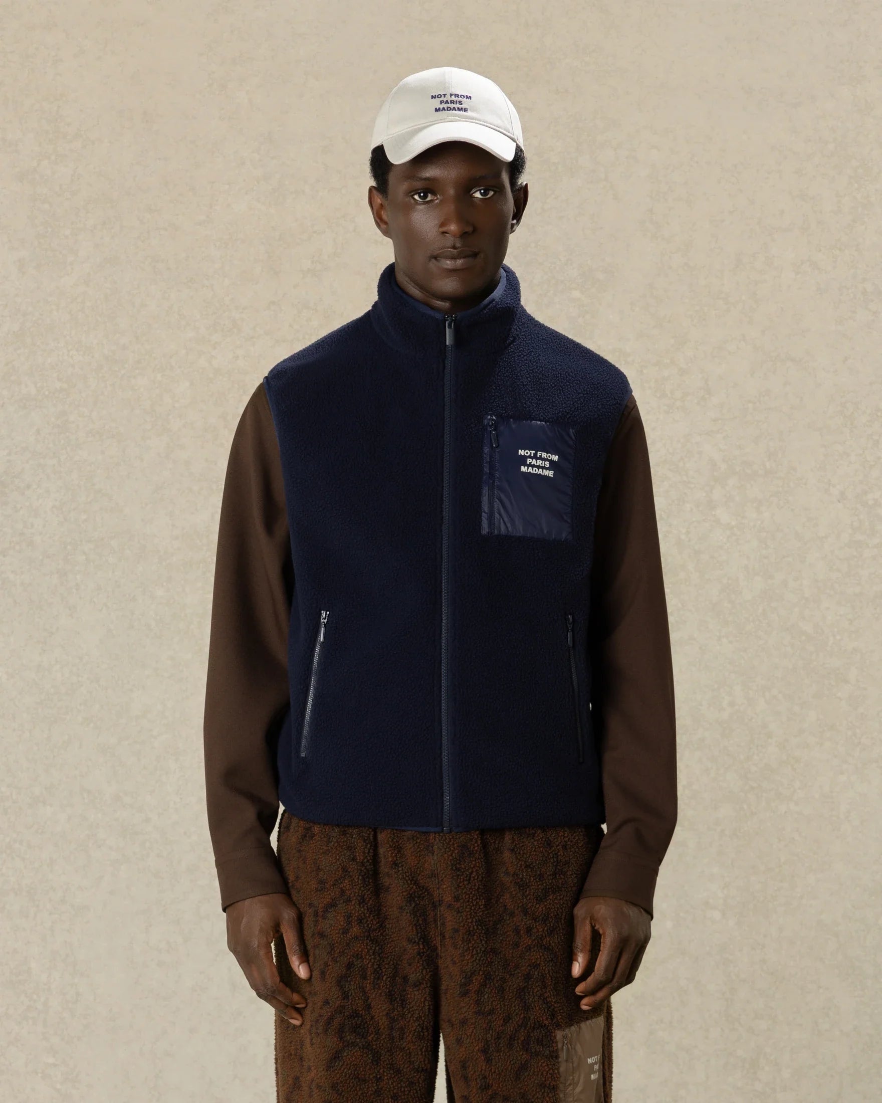 Heren Mouwloze sherpa jack met slogan Blauw