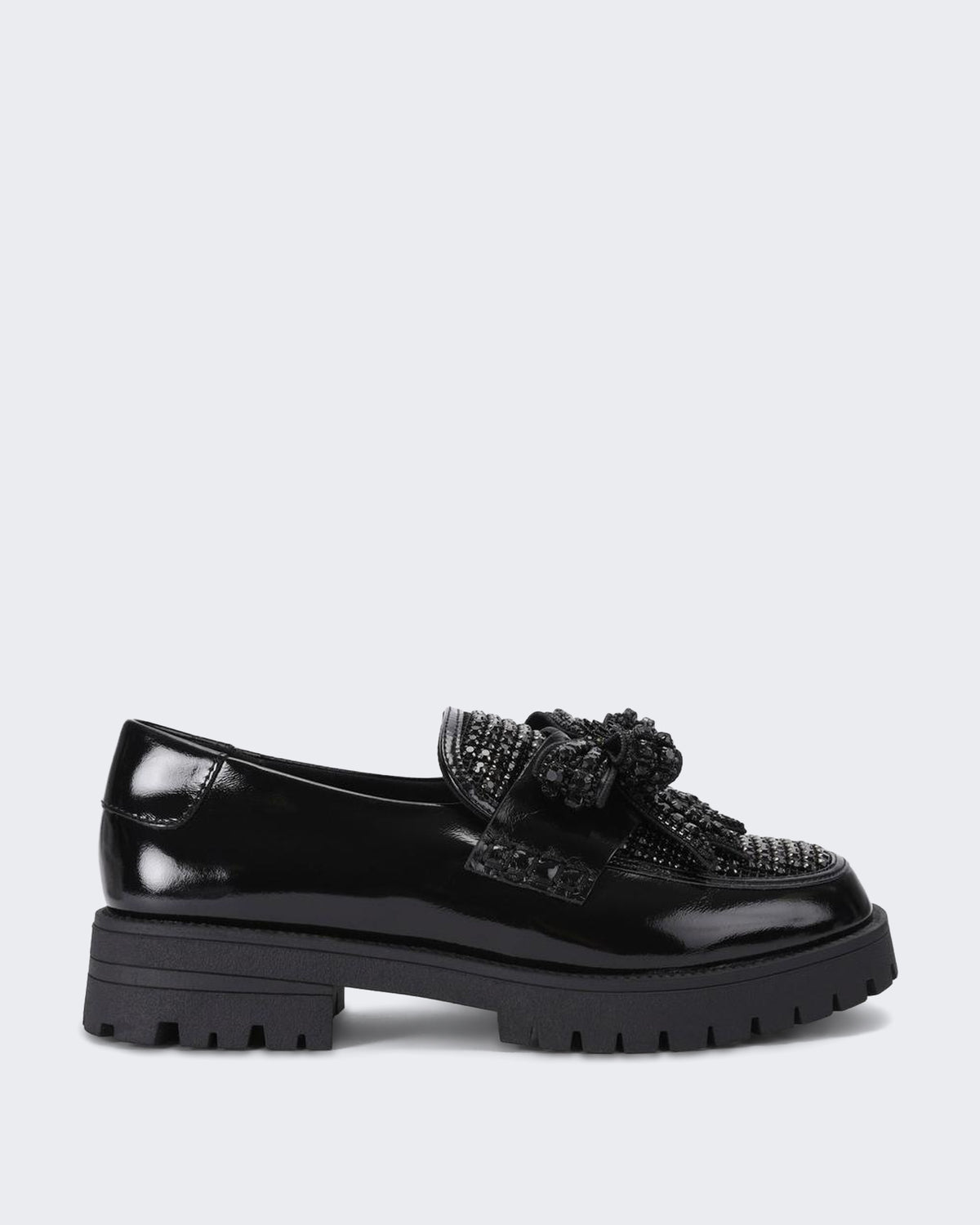 Women's 225-Bow Crystal Loafer-Black-Leather Black