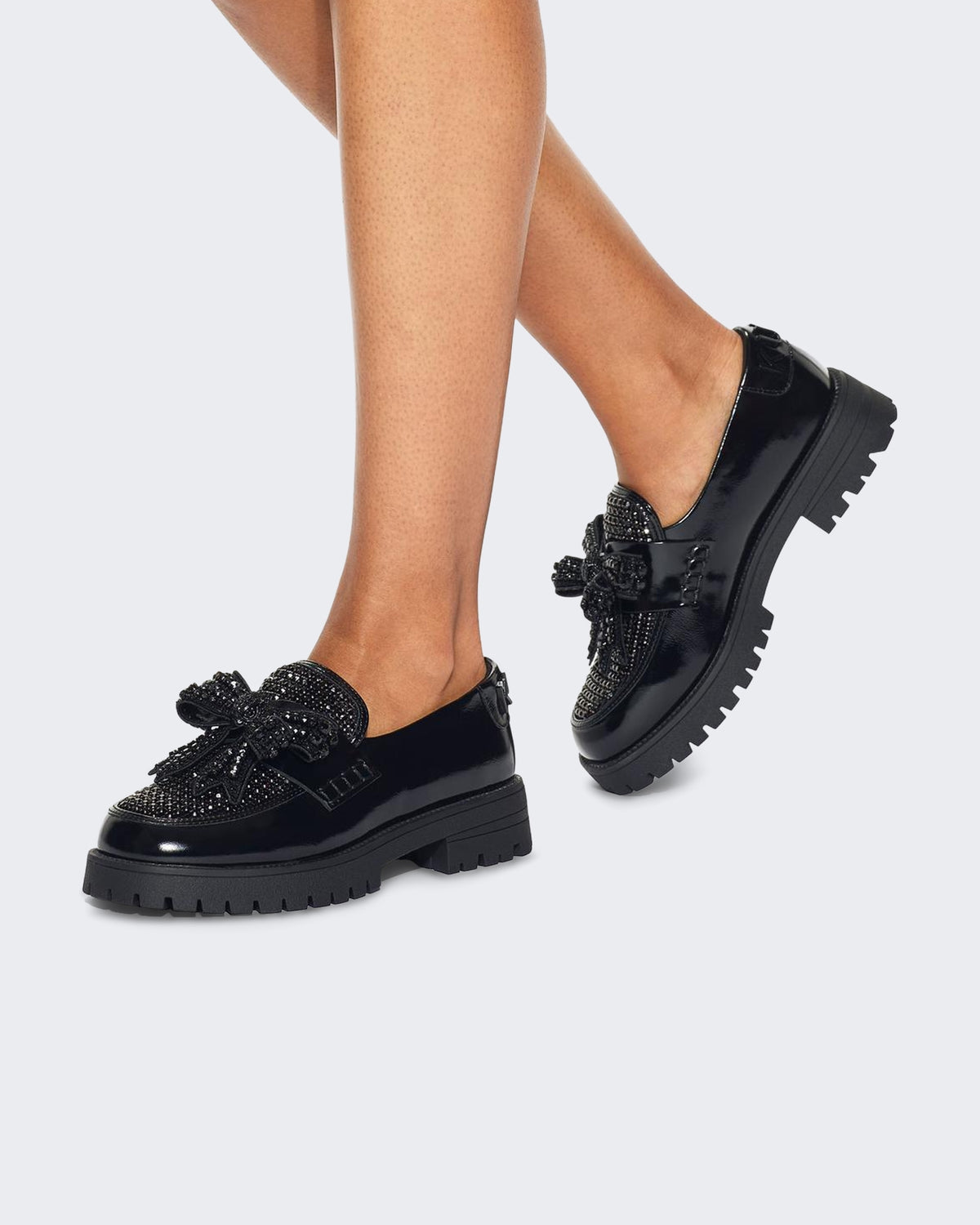 Women's 225-Bow Crystal Loafer-Black-Leather Black