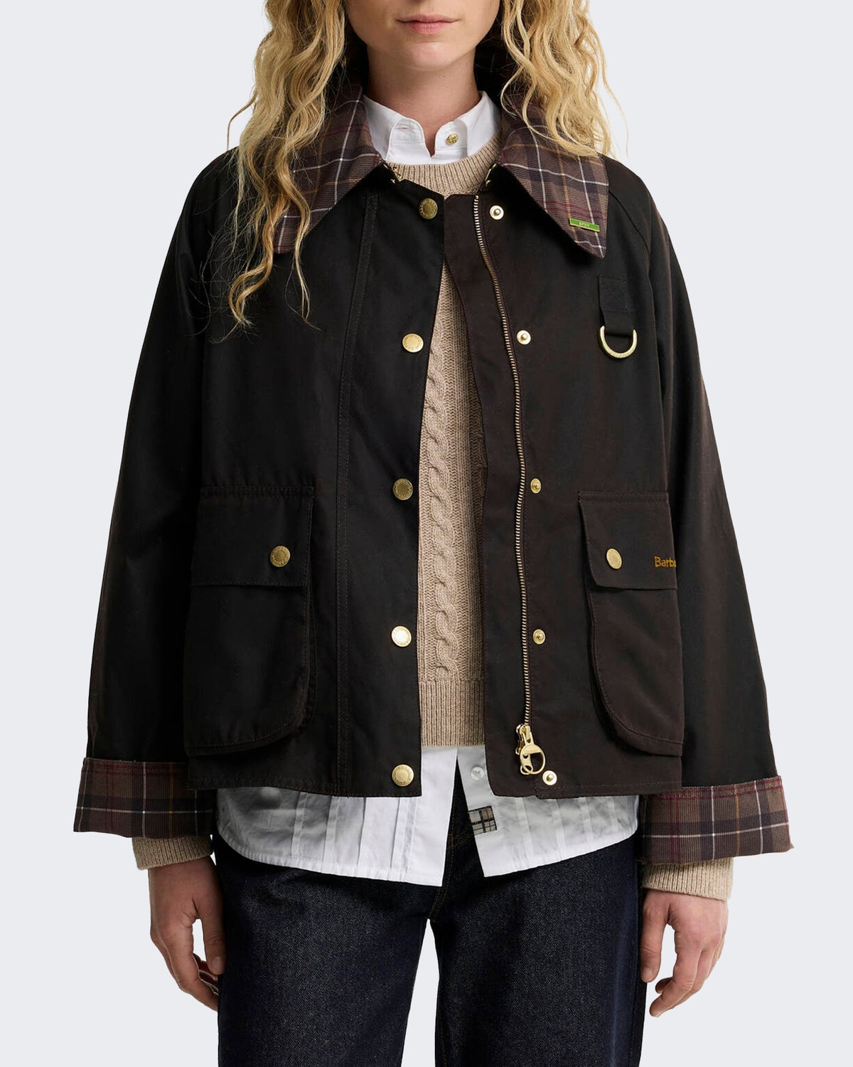 Dames Spey waxjas met tartan kraag Bruin