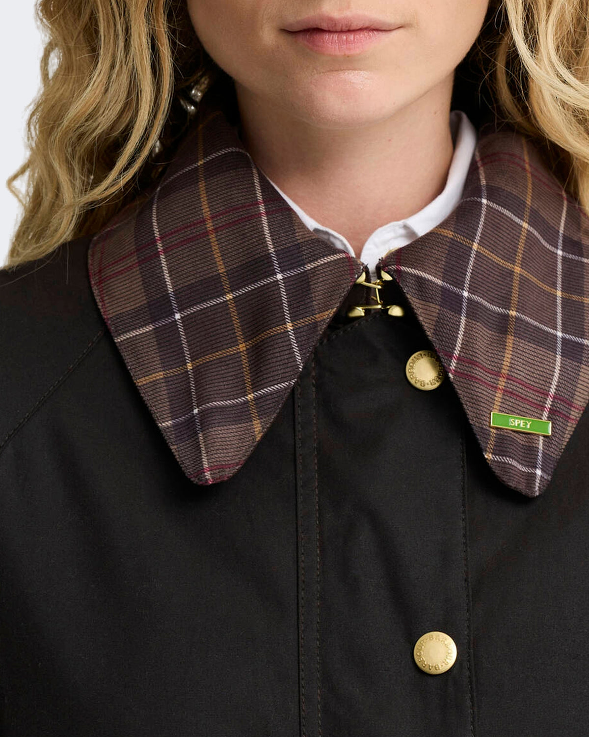 Dames Spey waxjas met tartan kraag Bruin