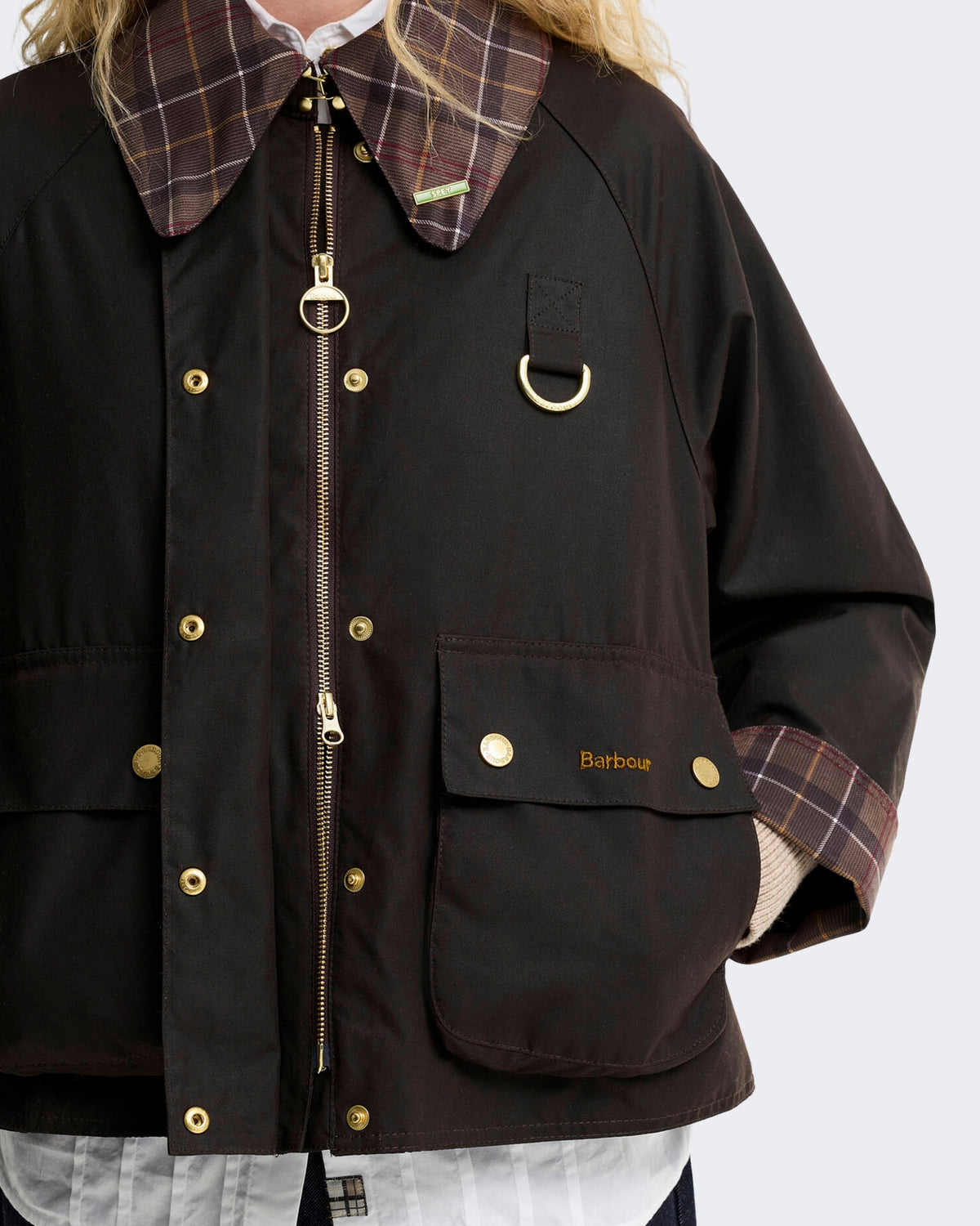 Dames Spey waxjas met tartan kraag Bruin