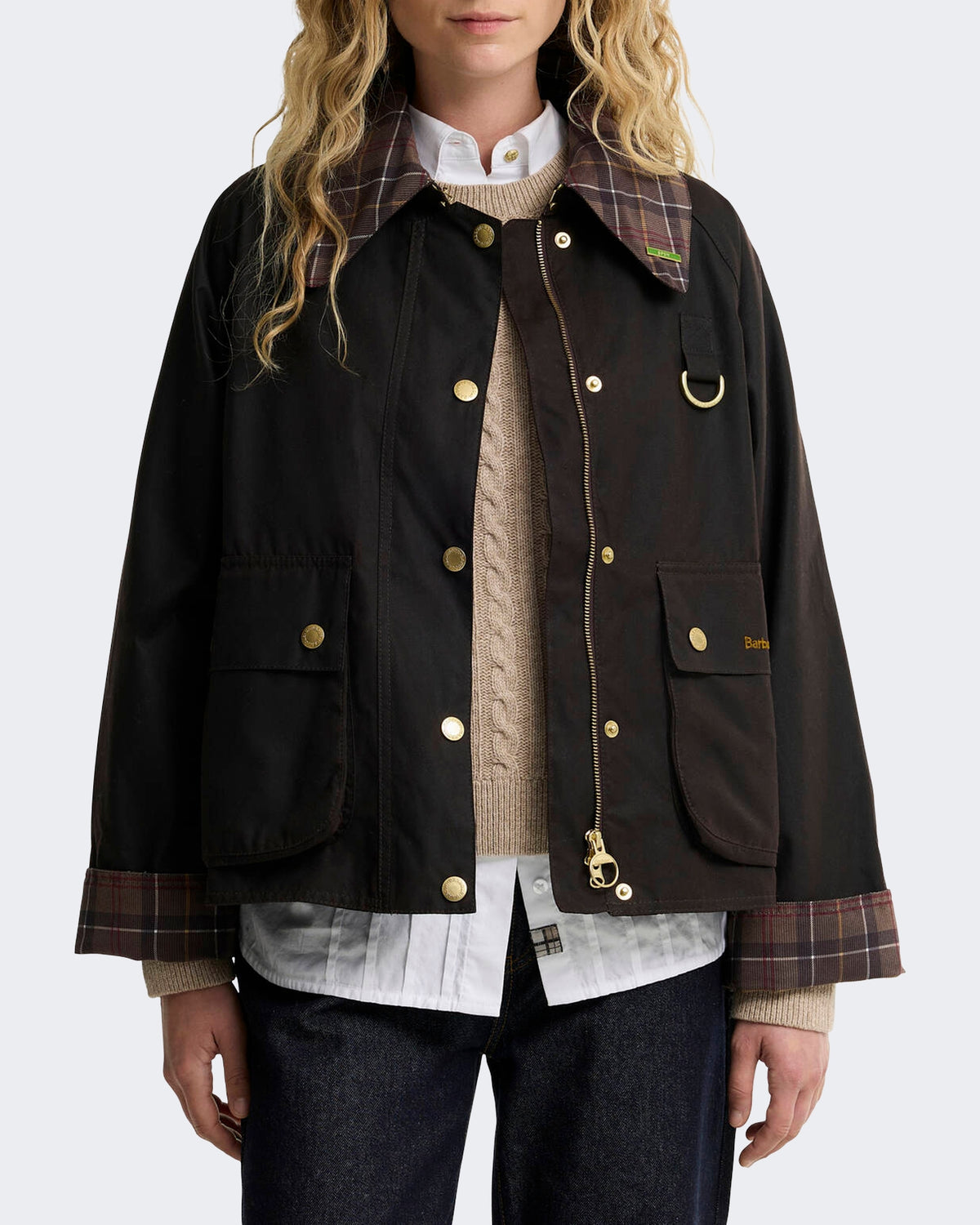 Dames Spey waxjas met tartan kraag Bruin