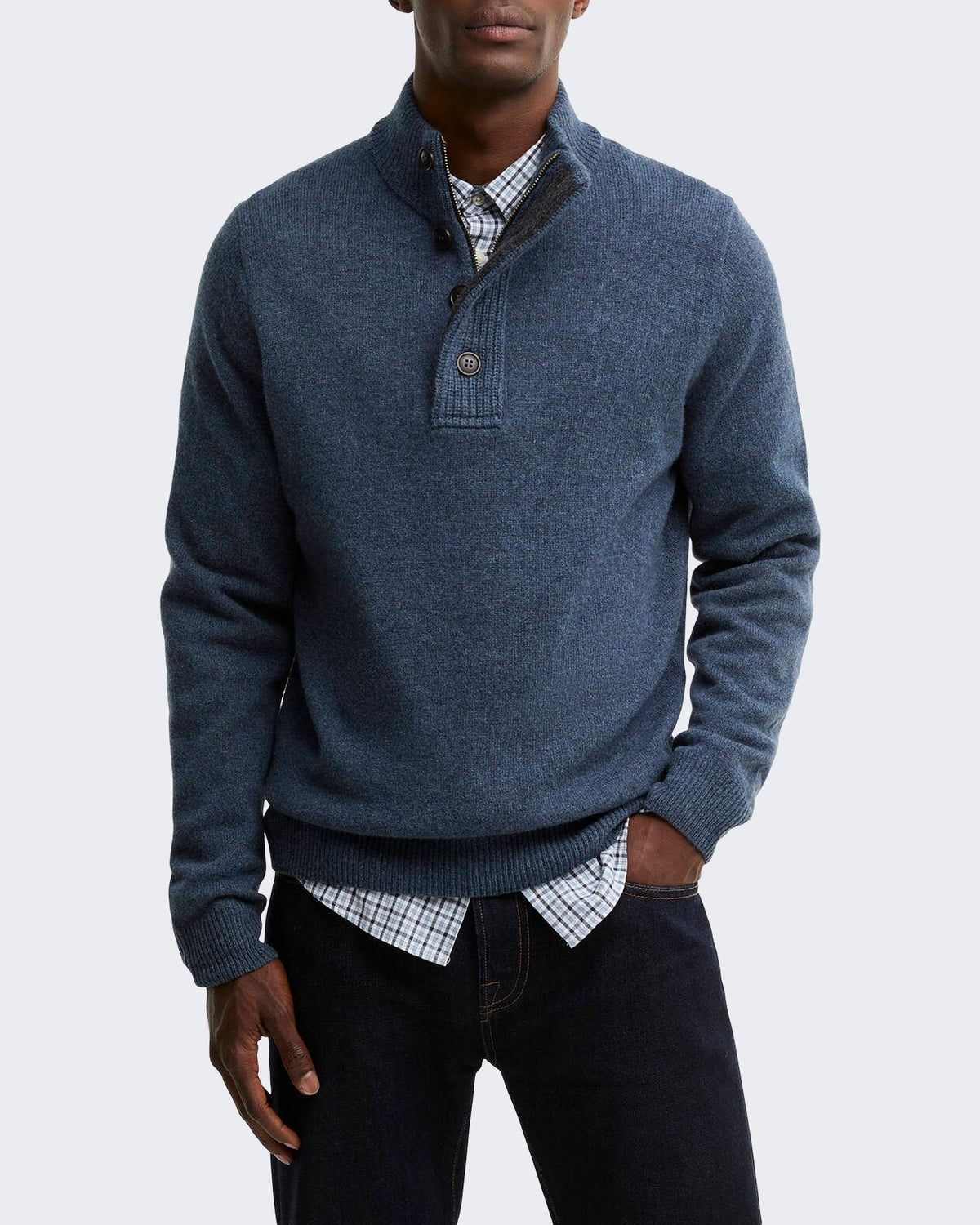 Men's Essential gebreide Jumper met halve rits Donkerindigo