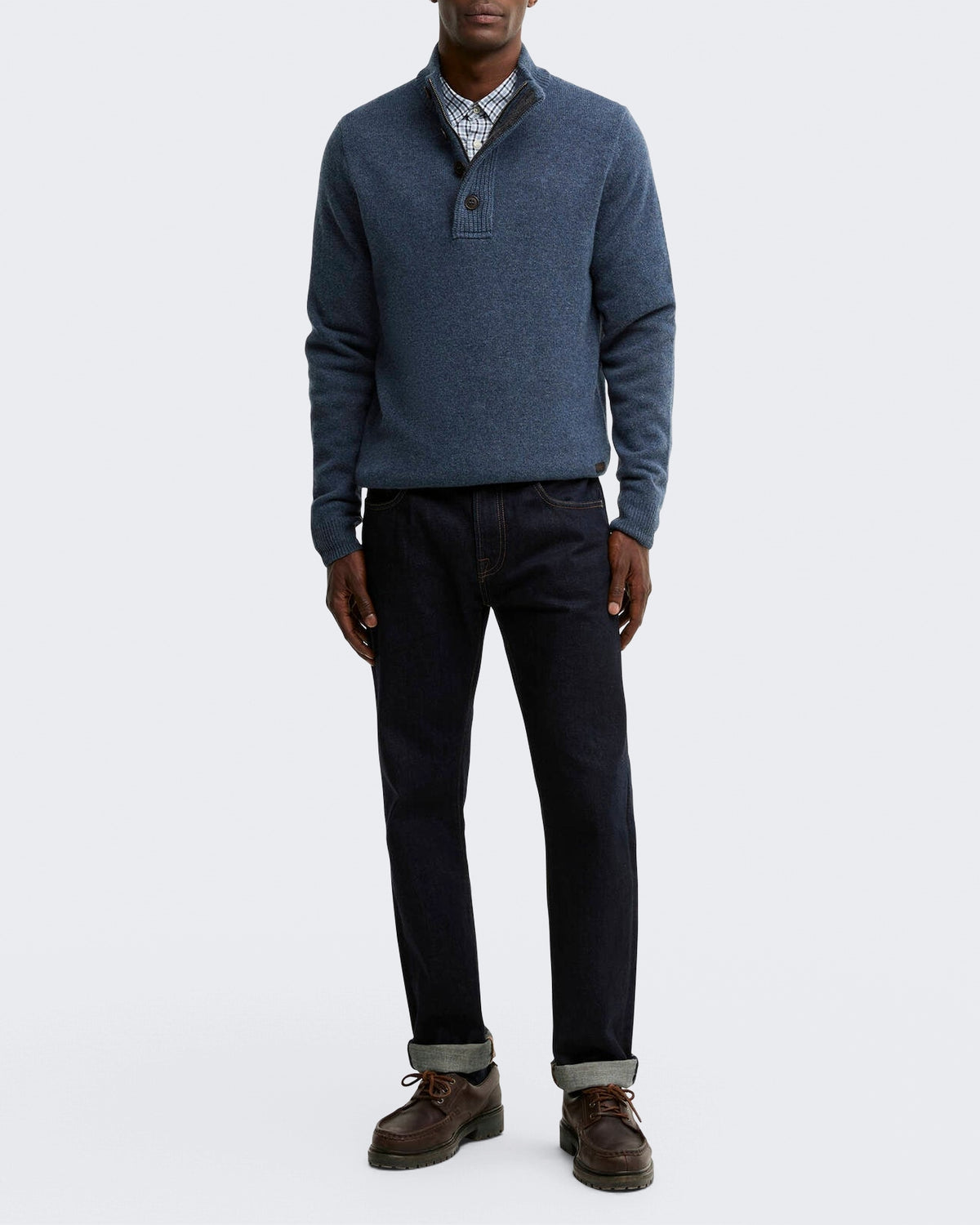 Men's Essential gebreide Jumper met halve rits Donkerindigo