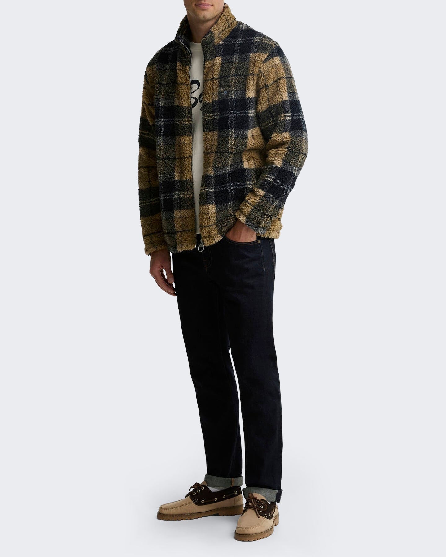 Men's Fleece sweater met rits en ruitmotief Green