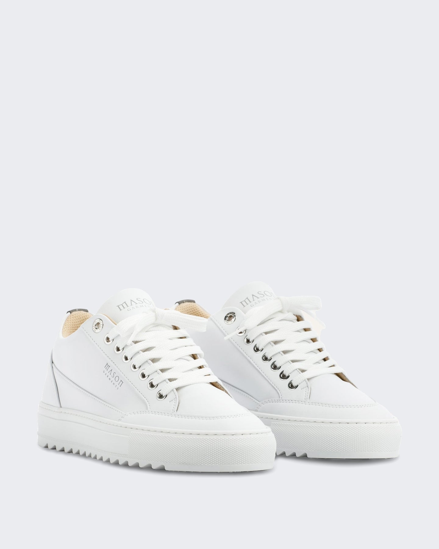 Heren Witte leren sneaker met contrasterende zool Wit