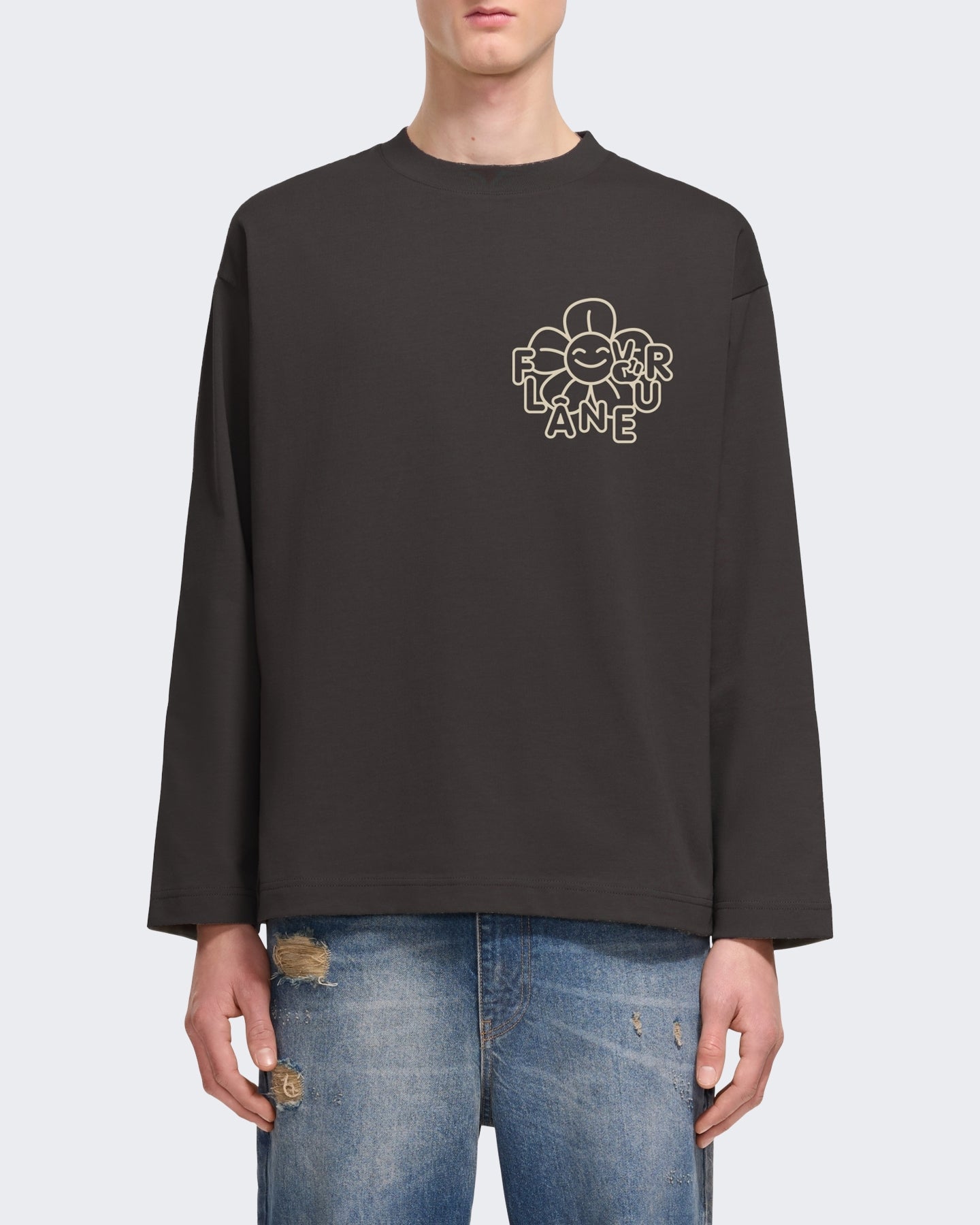 Heren Longsleeve shirt met bloemenprint Bruin
