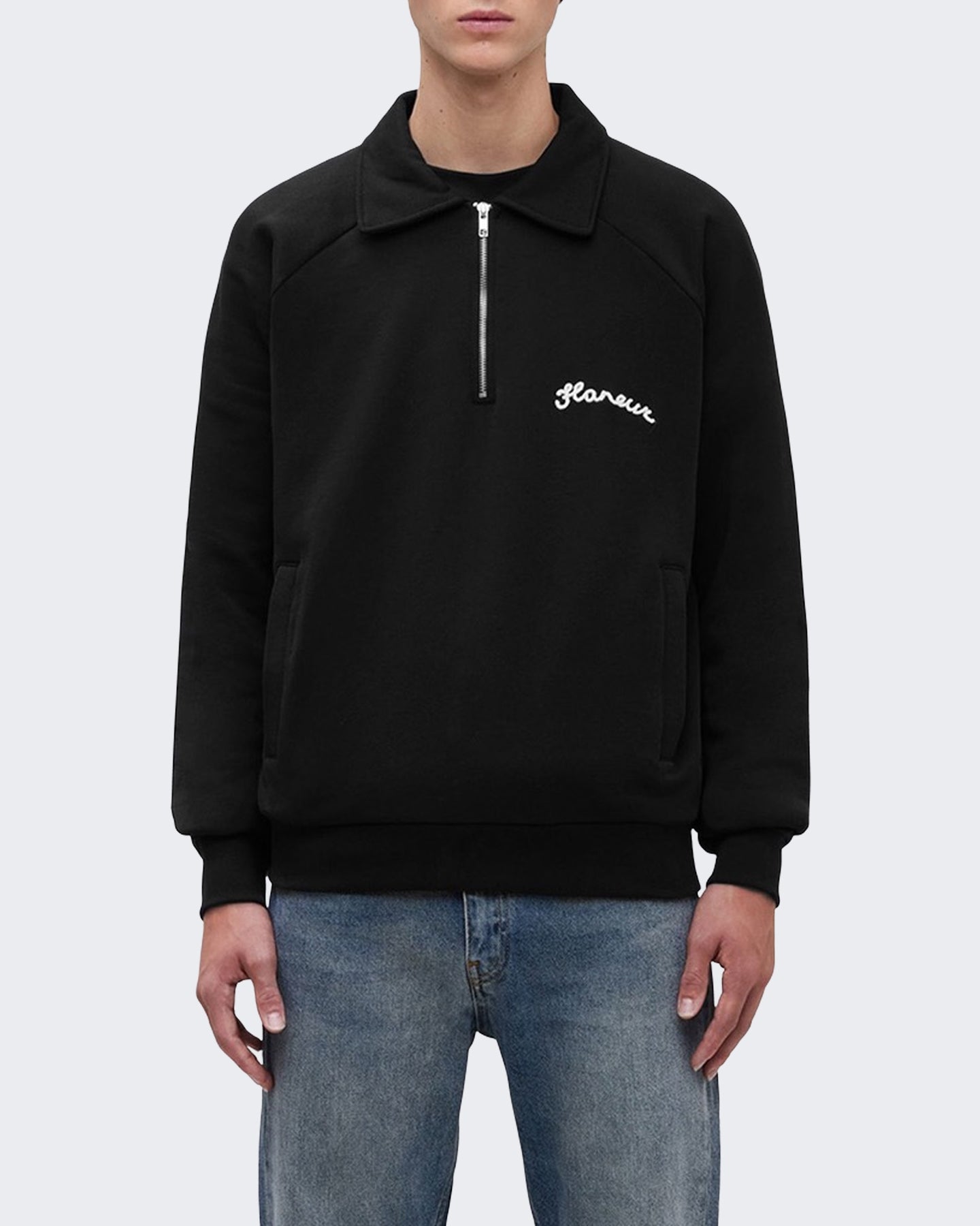 Heren Sweater met raglanmouwen en halve rits Zwart