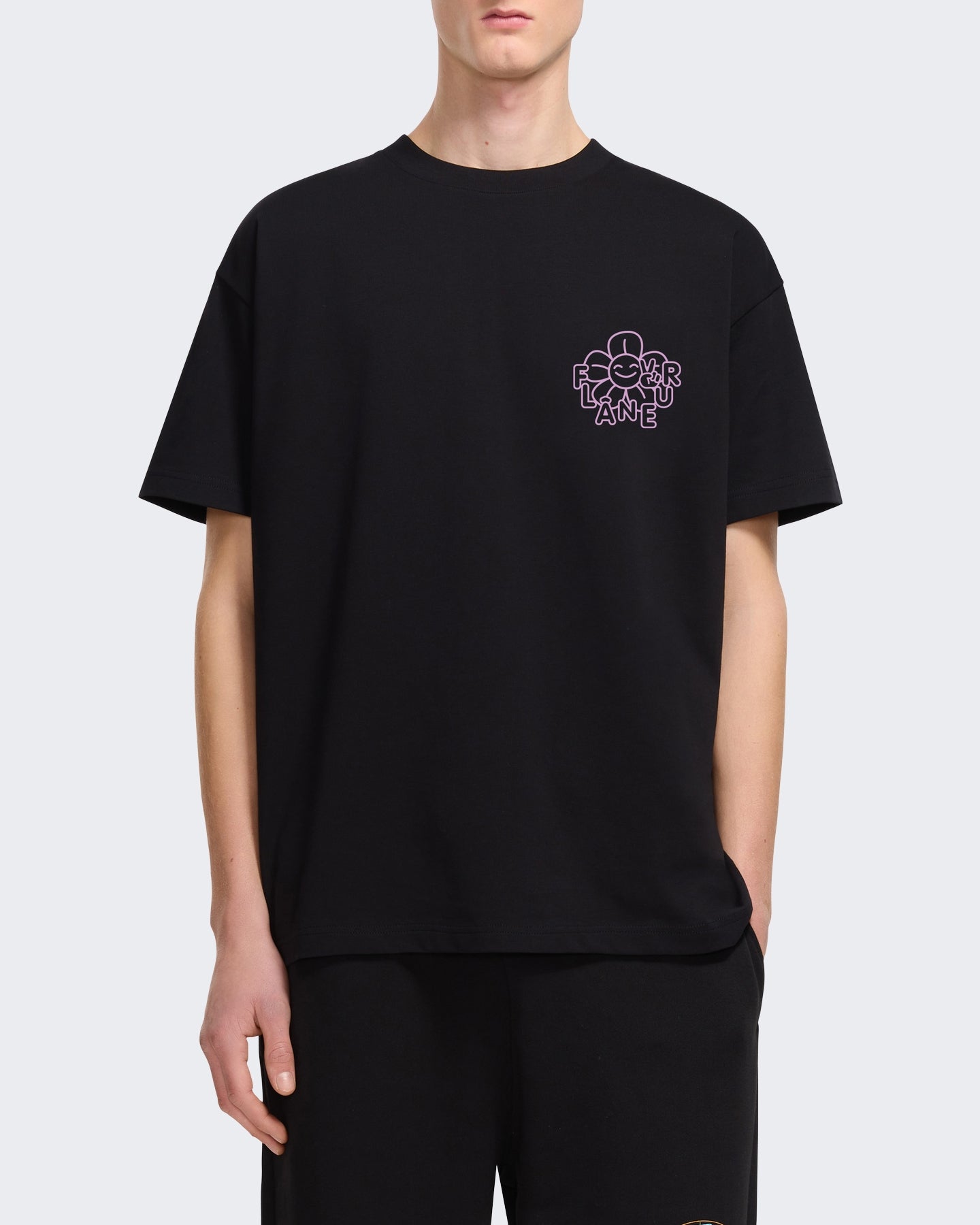 Heren Happy Flower T-shirt met bloemenprint Zwart
