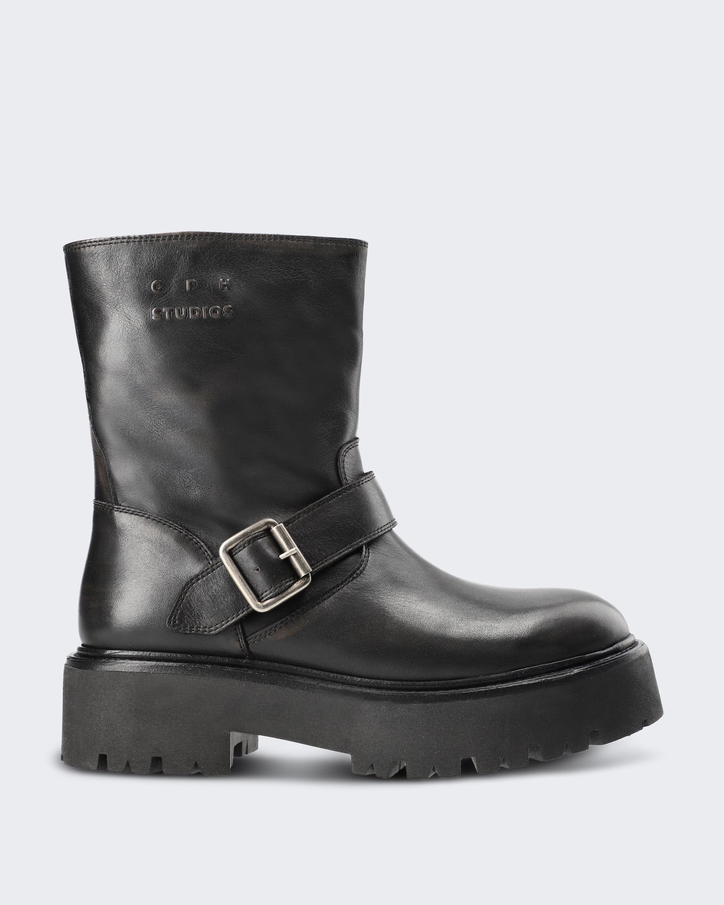 Dames Vintage leren schoen met strakke afwerking Zwart
