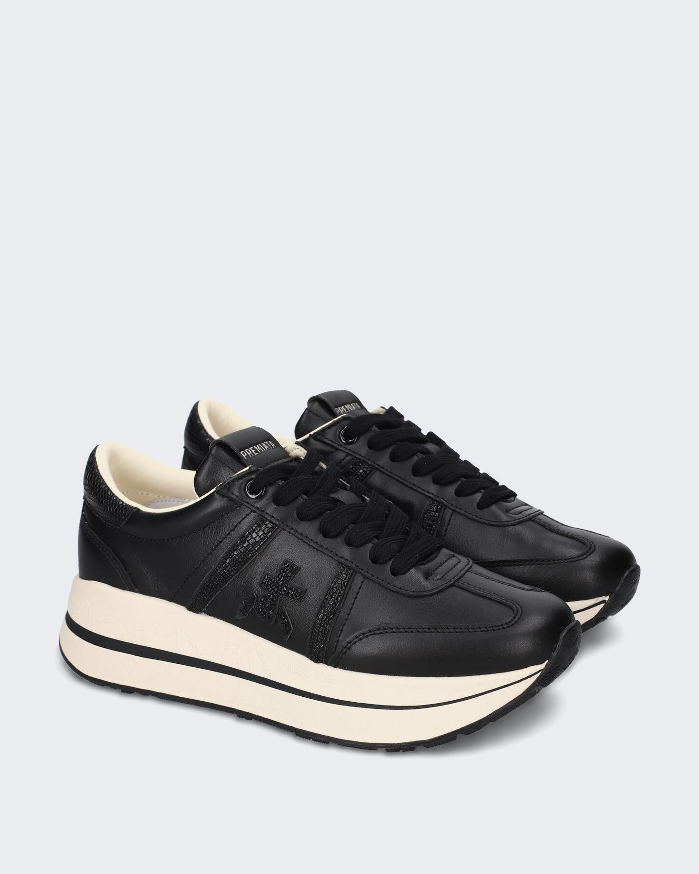 Dames Leren sneaker met vetersluiting Zwart