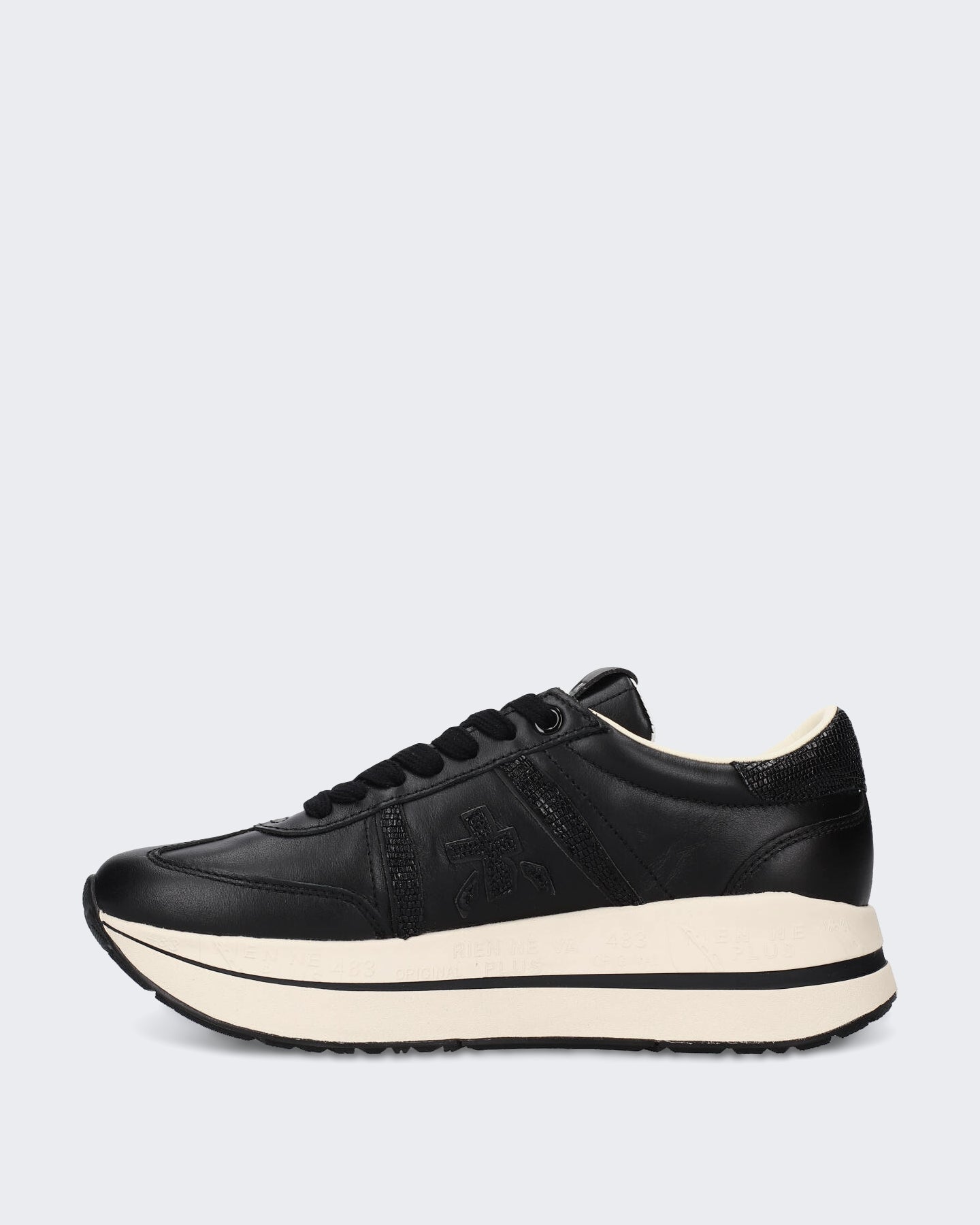 Dames Leren sneaker met vetersluiting Zwart
