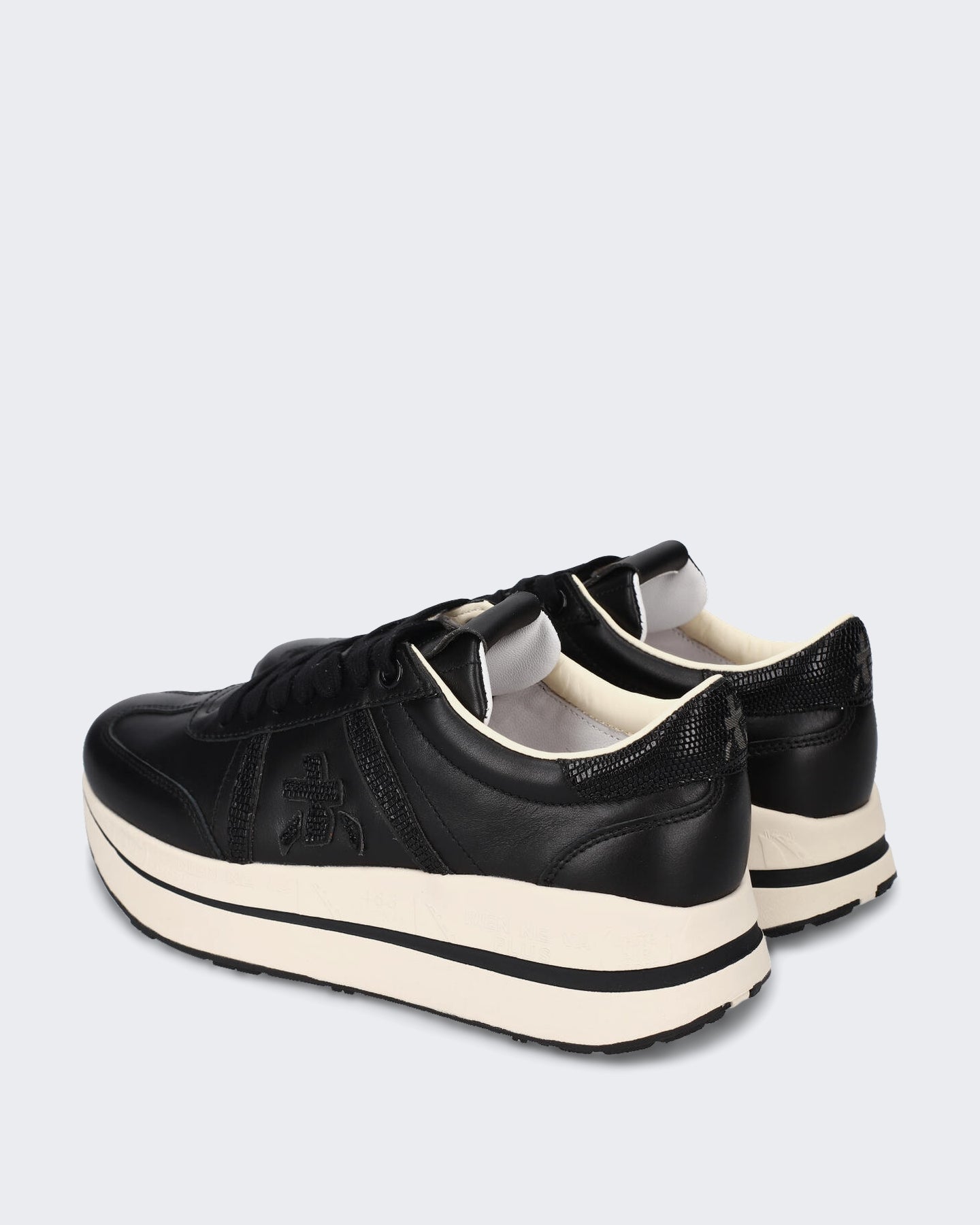 Dames Leren sneaker met vetersluiting Zwart